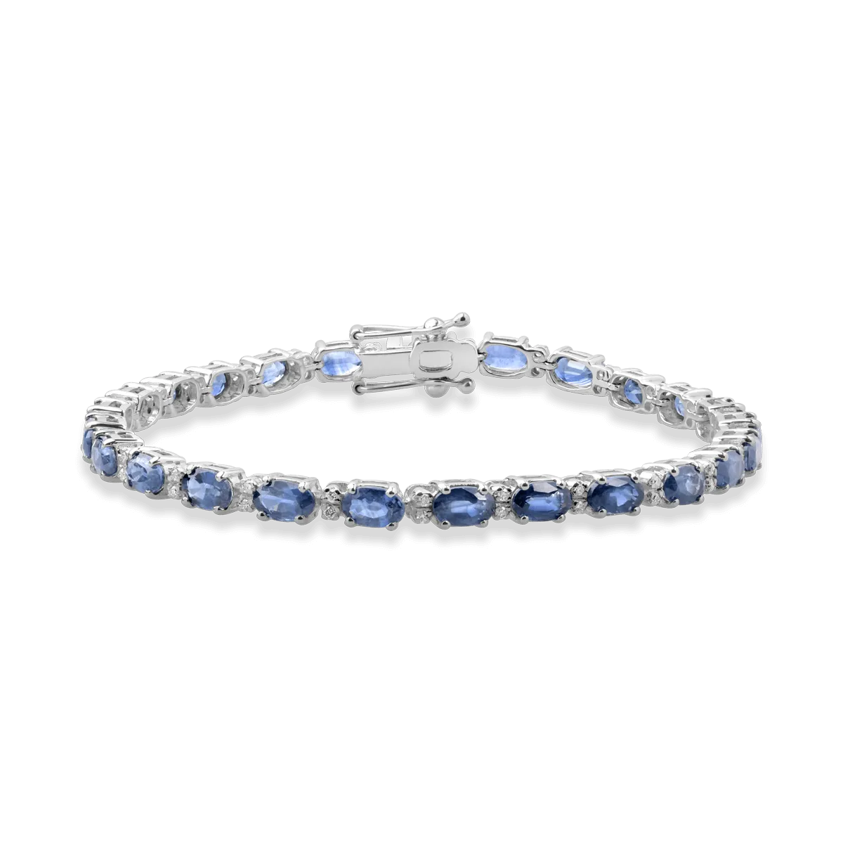 Bratara tennis din aur alb cu safire ovale de 8.1ct si diamante de 0.23ct