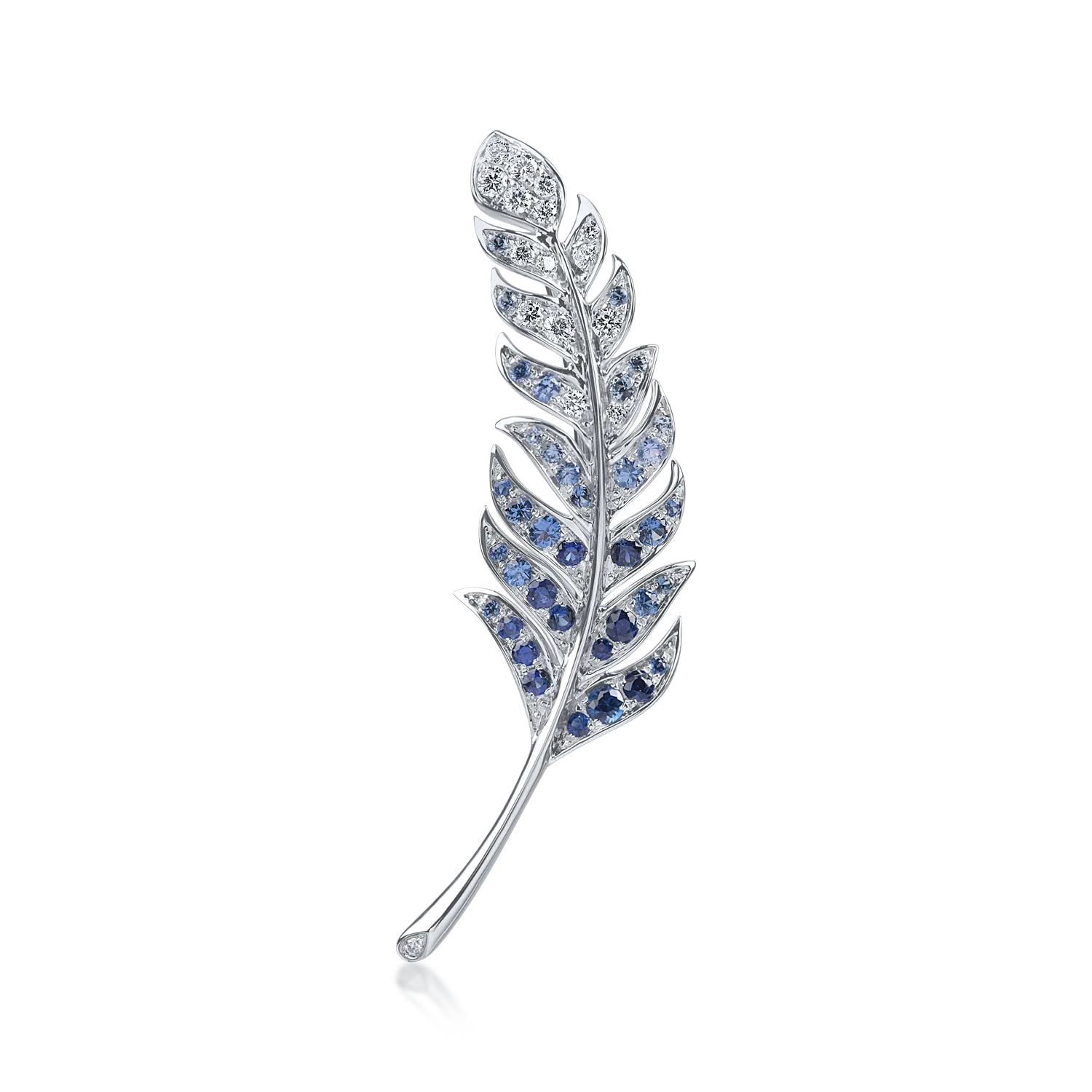 Brosa pana din aur alb cu diamante de 0.23ct si safire de 0.76ct