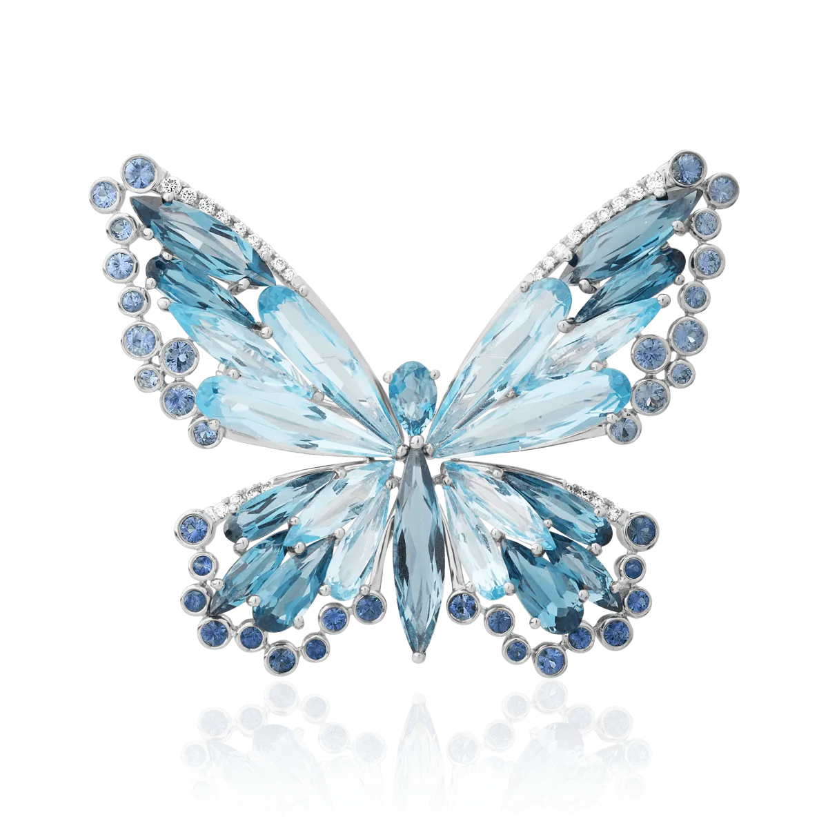 Brosa fluture din aur alb cu pietre pretioase si semipretioase de 24.55ct