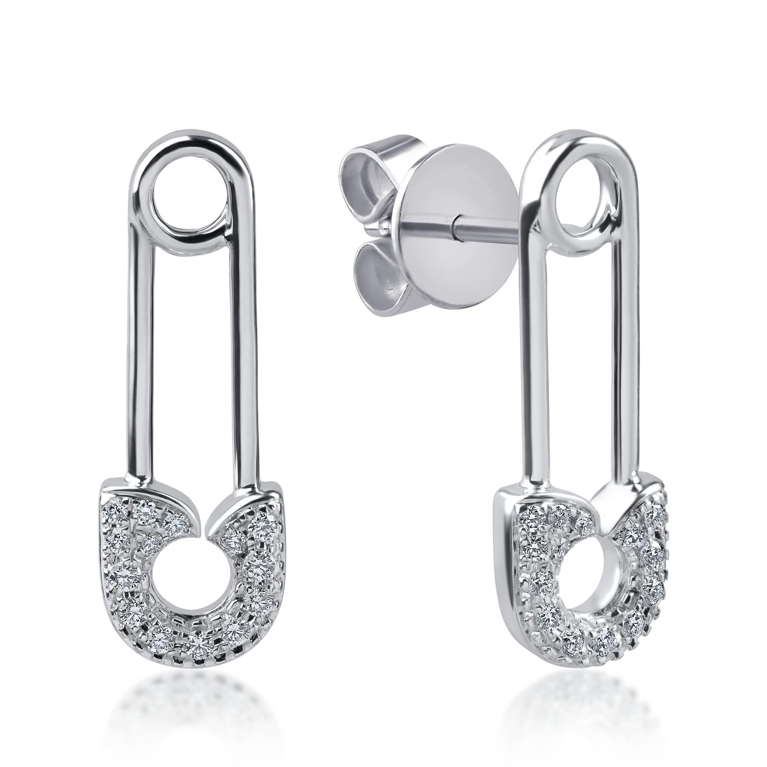 Cercei ac de siguranta din aur alb cu diamante de 0.17ct