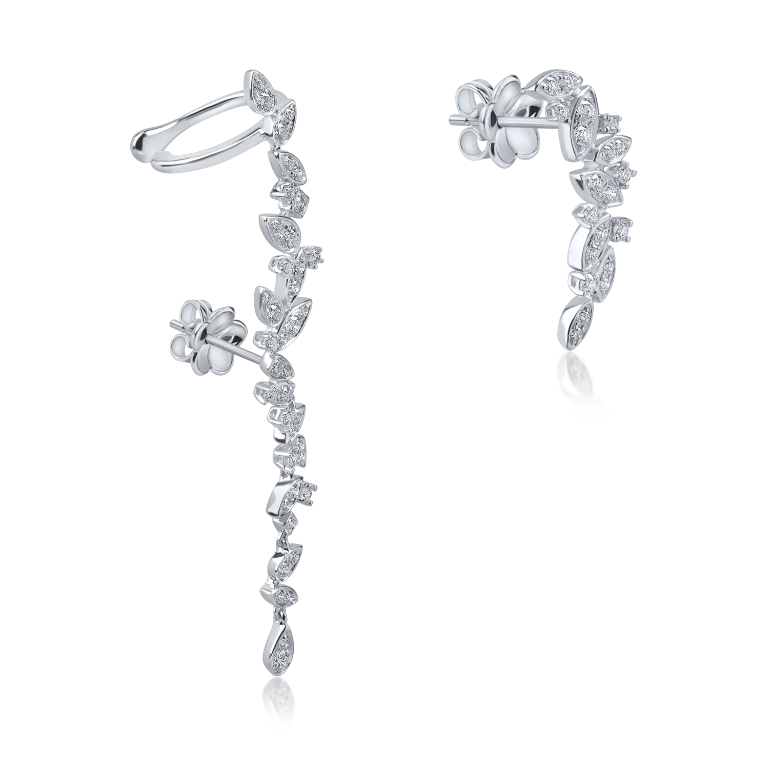 Cercei asimetrici din aur alb cu diamante de 0.9ct