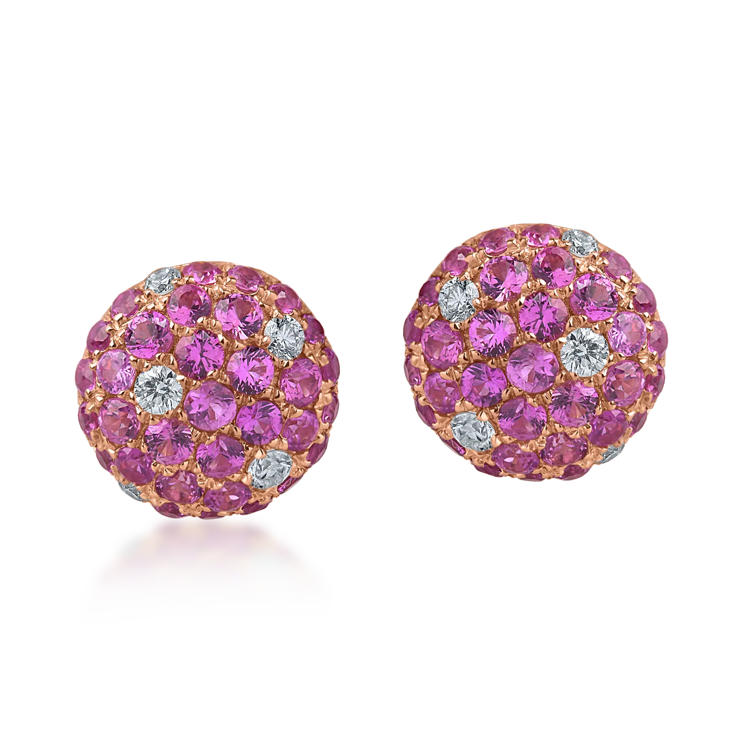 Cercei din aur roz cu safire roz de 0.8ct si diamante de 0.1ct 1 Cercei din aur roz cu safire roz de 0.8ct si diamante de 0.1ct