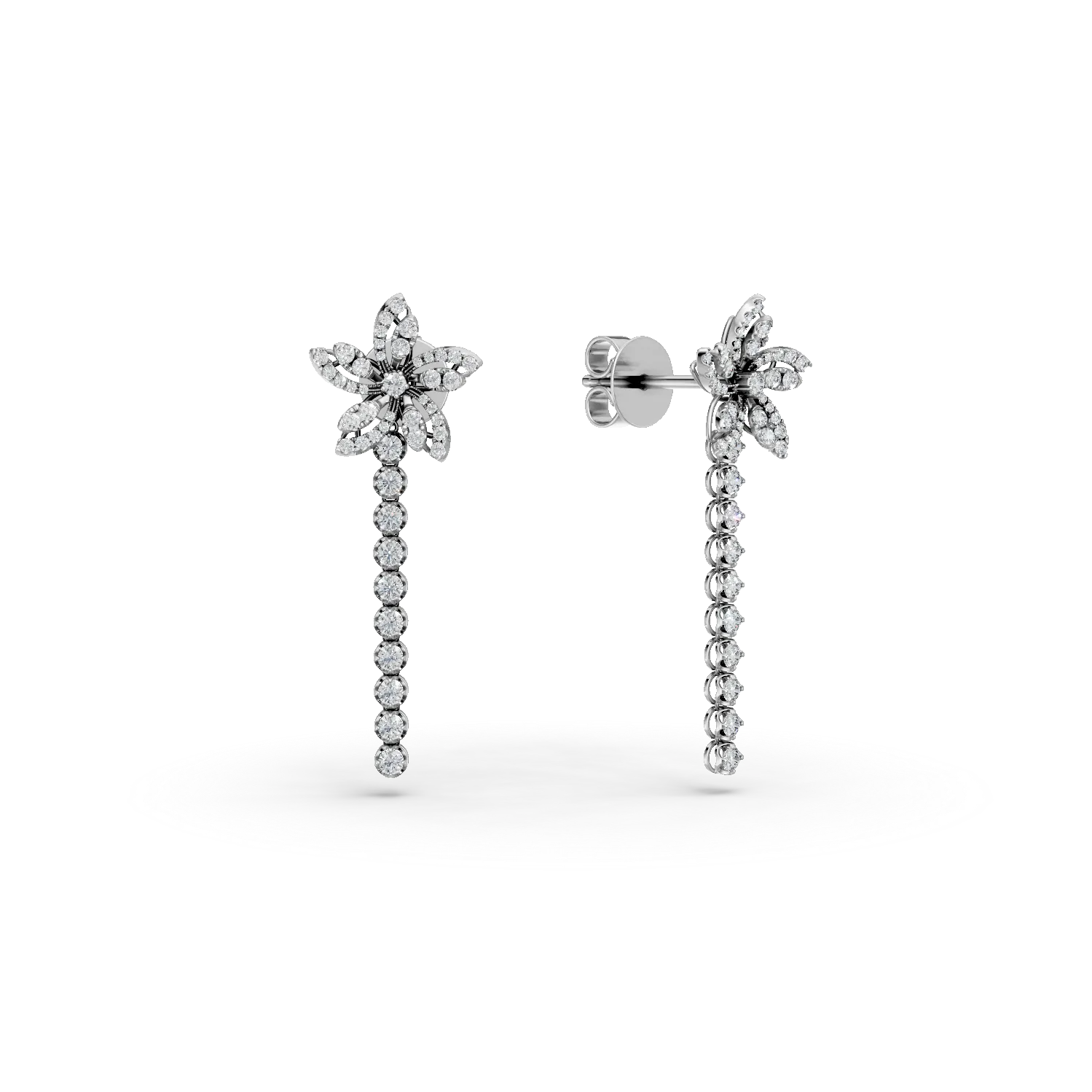 Cercei cu floare din aur alb cu diamante de 0.9ct