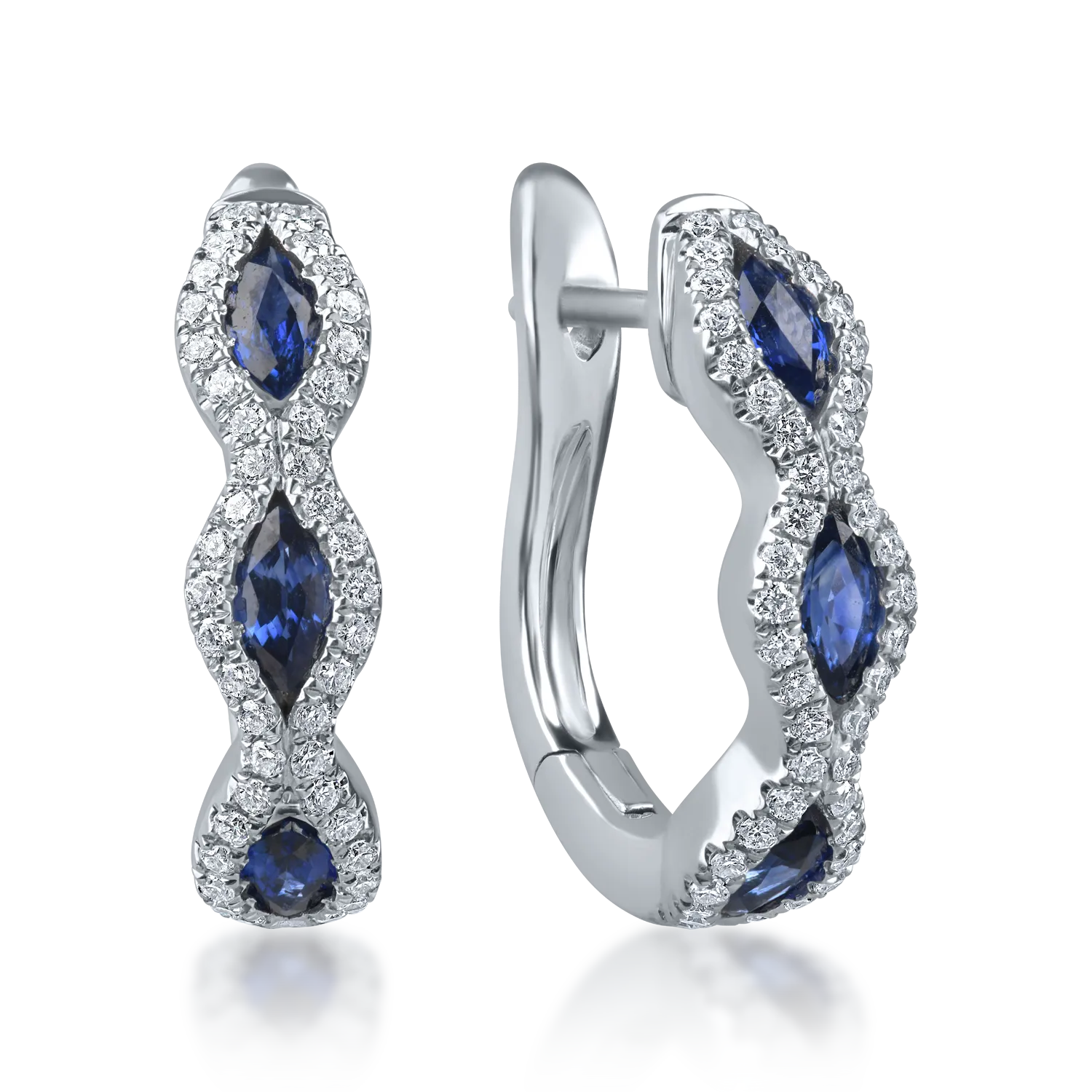 Cercei cu tortite din aur alb cu safire si diamante de 1.2ct