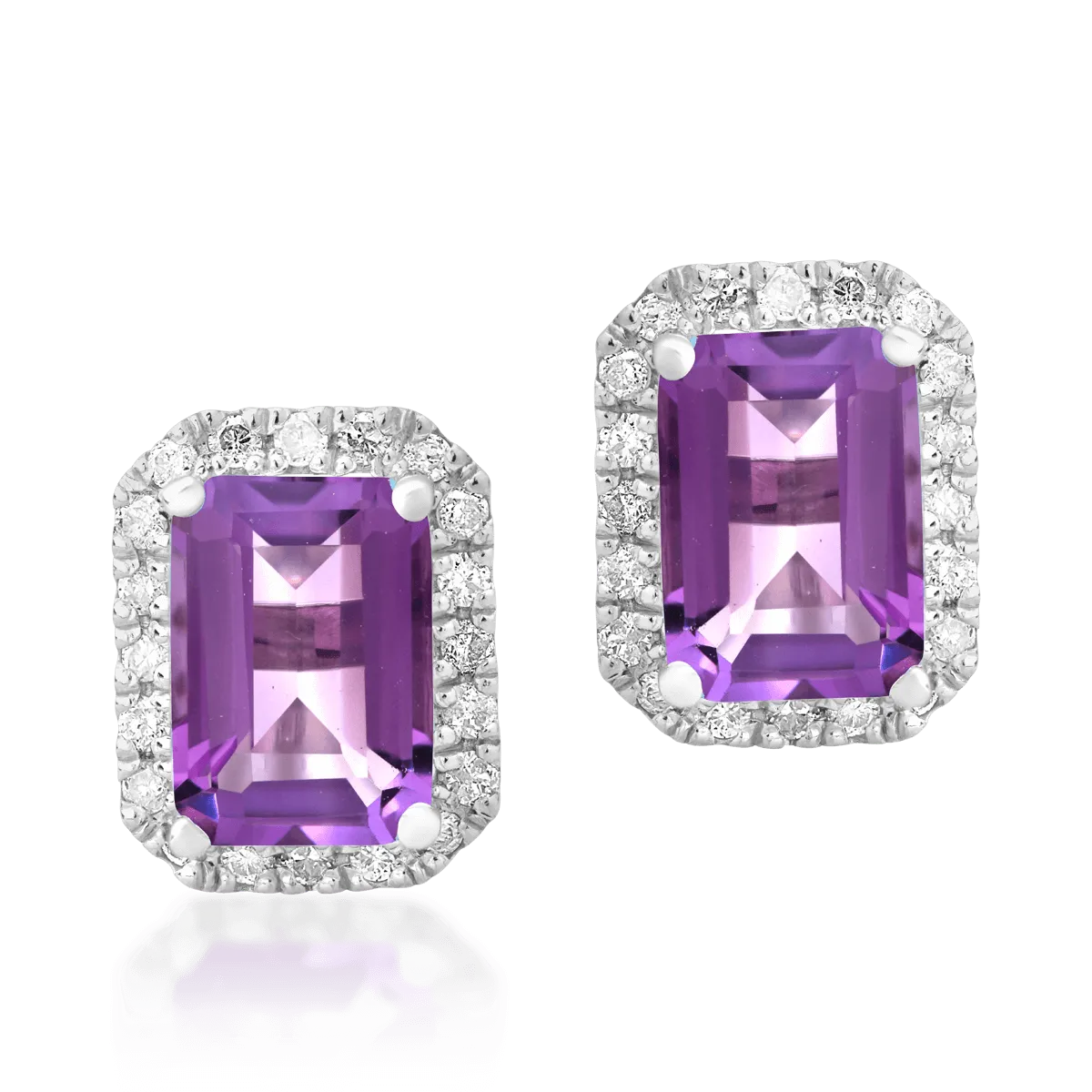 Cercei din aur alb cu ametiste emerald de 1.69ct si diamante de 0.24ct