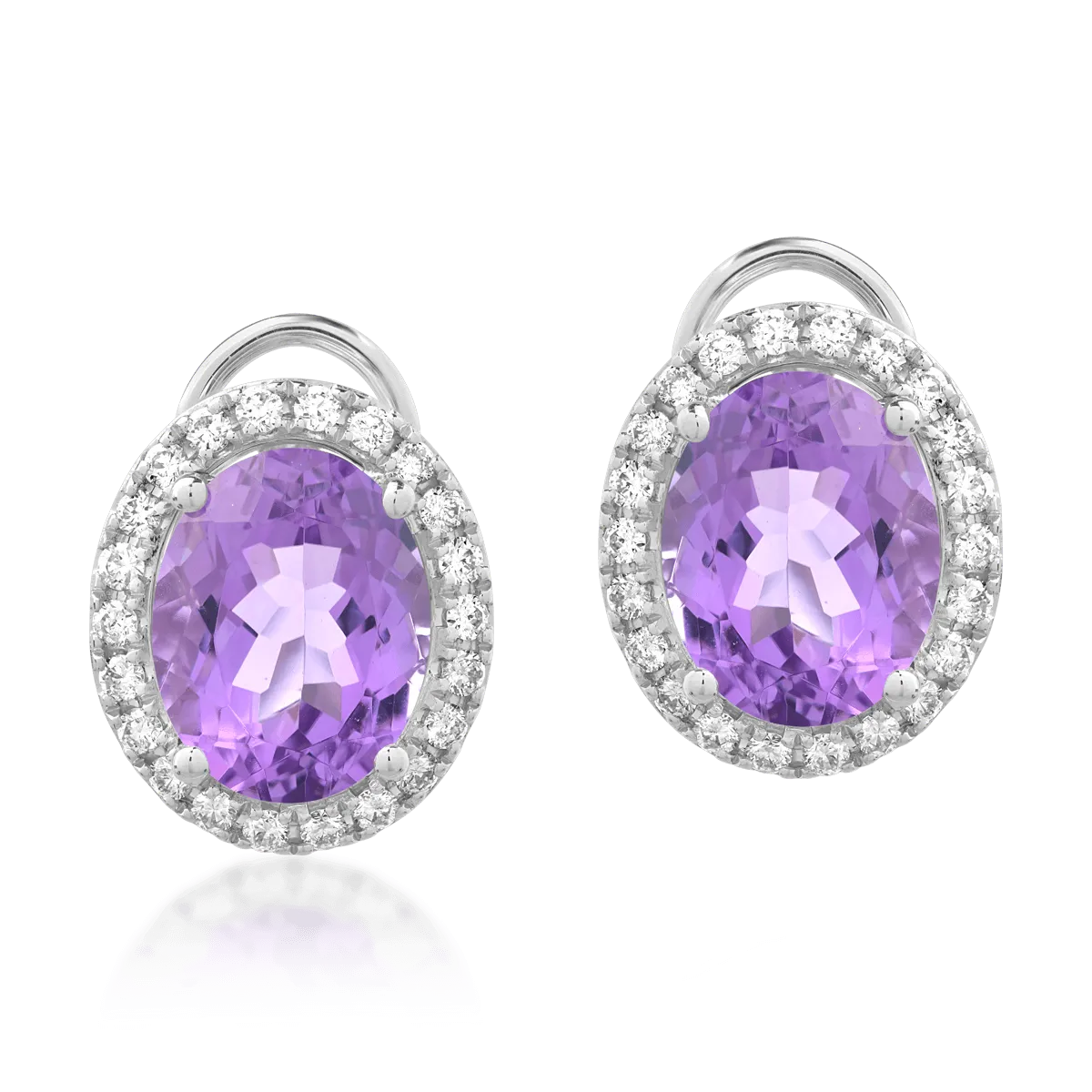 Cercei din aur alb cu ametiste ovale de 3.79ct si diamante de 0.305ct