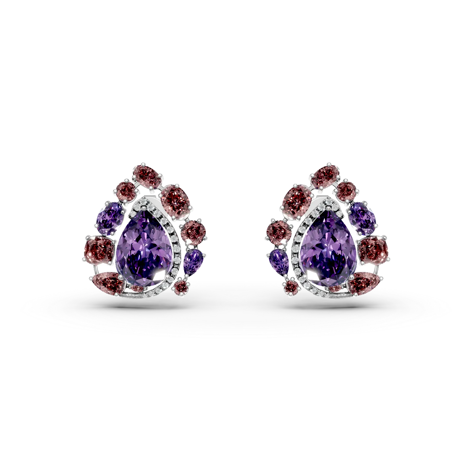 Cercei din aur alb cu ametiste de 10.1ct si turmaline roz de 2ct