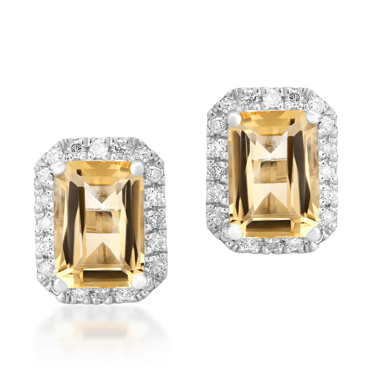 Cercei din aur alb cu citrine emerald de 1.73ct si diamante de 0.24ct