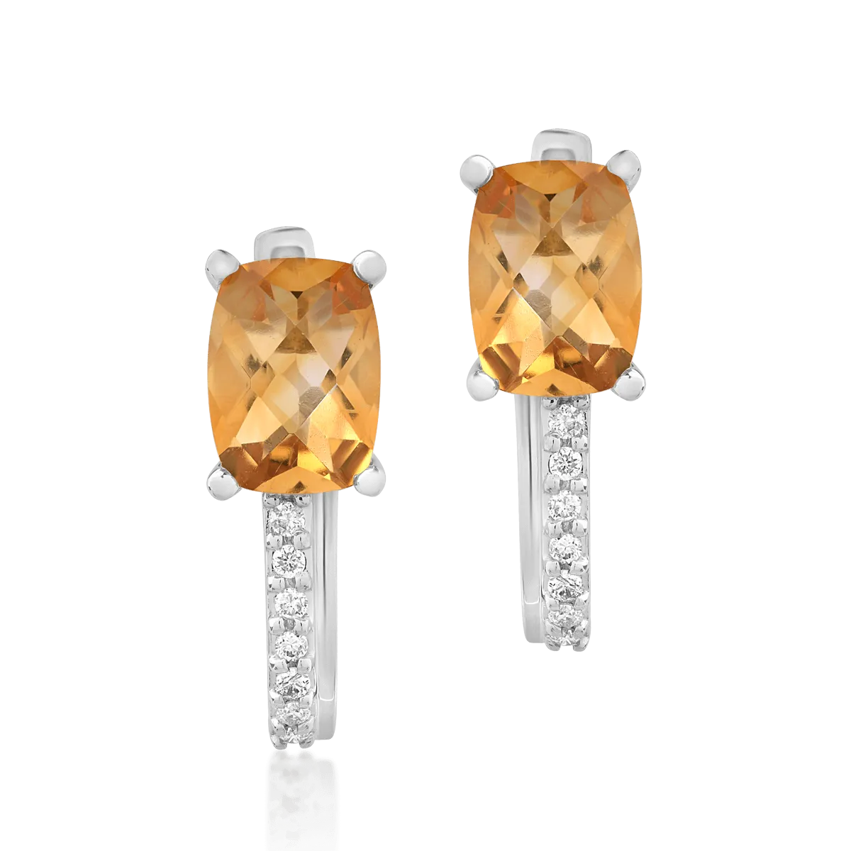 Cercei din aur alb cu citrine rectangulare de 1.606ct si diamante de 0.065ct