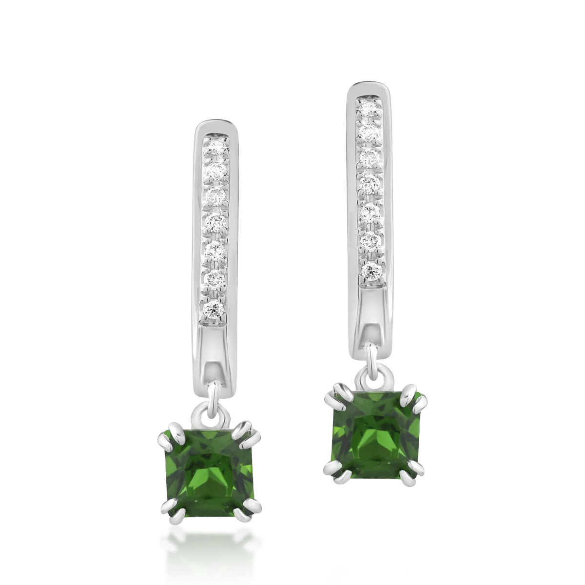 Cercei din aur alb cu cromdiopsid princess de 0.76ct si diamante de 0.05ct