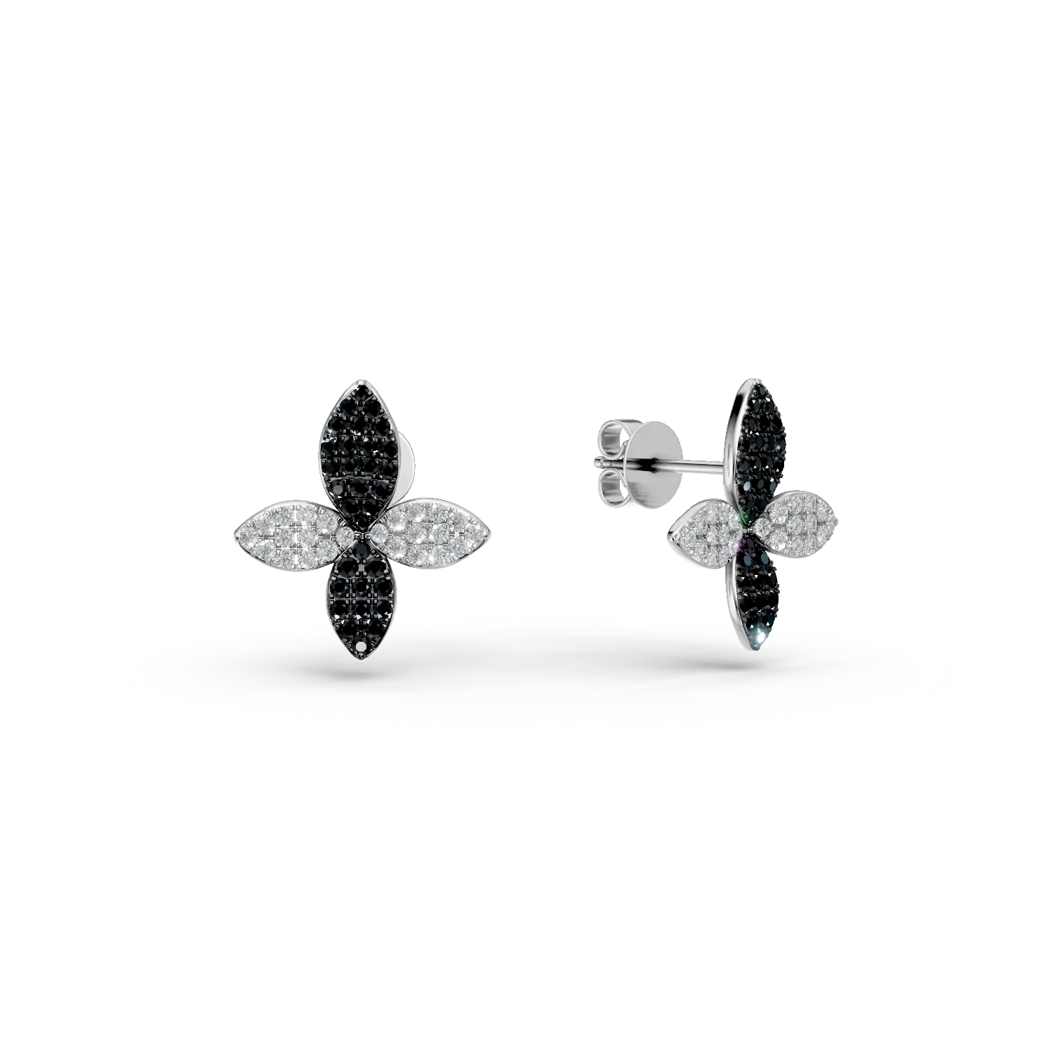 Cercei din aur alb cu diamante negre si incolore de 1.02ct