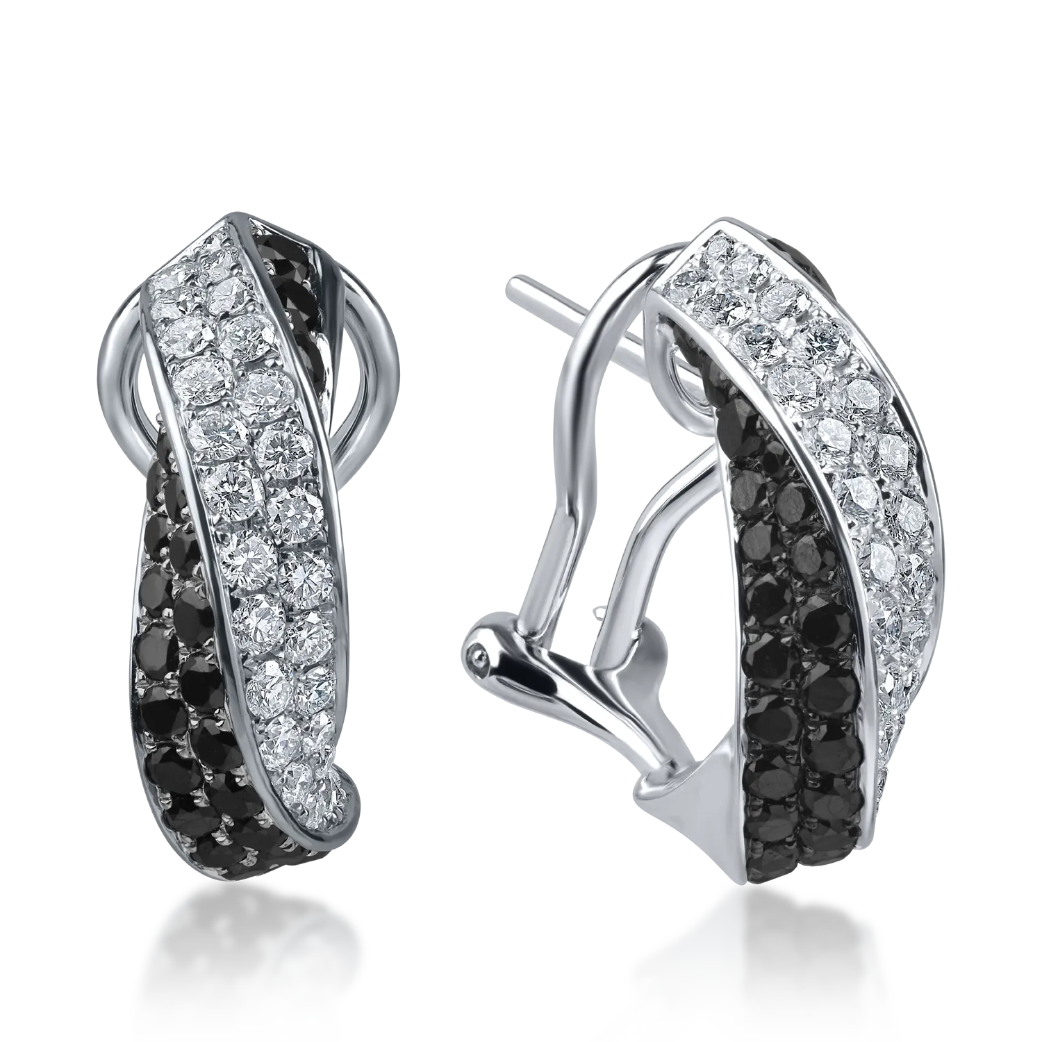 Cercei din aur alb cu diamante negre si incolore de 2.2ct