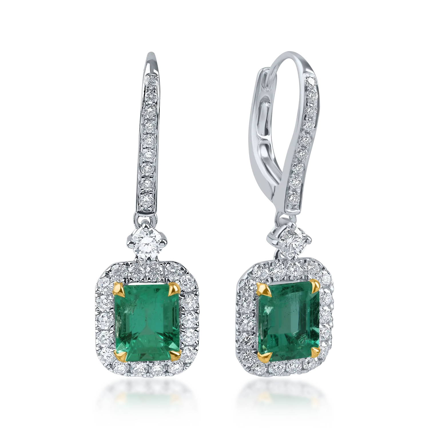 Cercei din aur alb cu diamante de 0.72ct si smaralde de 1.64ct