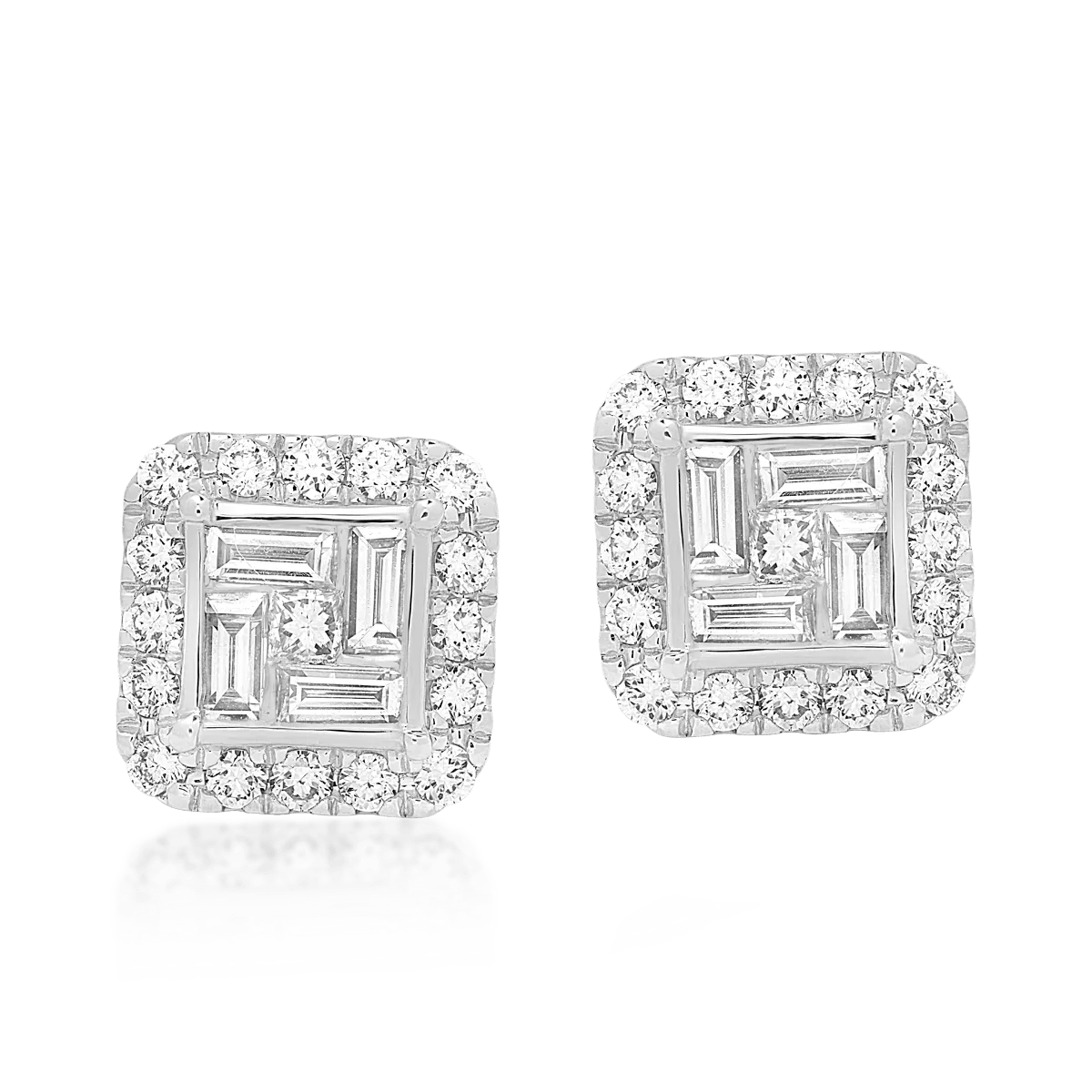 Cercei din aur alb cu diamante baguette, princess si rotunde de 0.77ct
