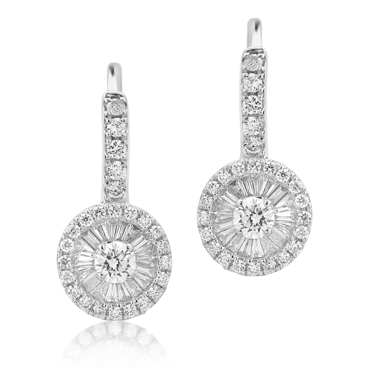 Cercei din aur alb cu diamante baguette si rotunde de 0.48ct