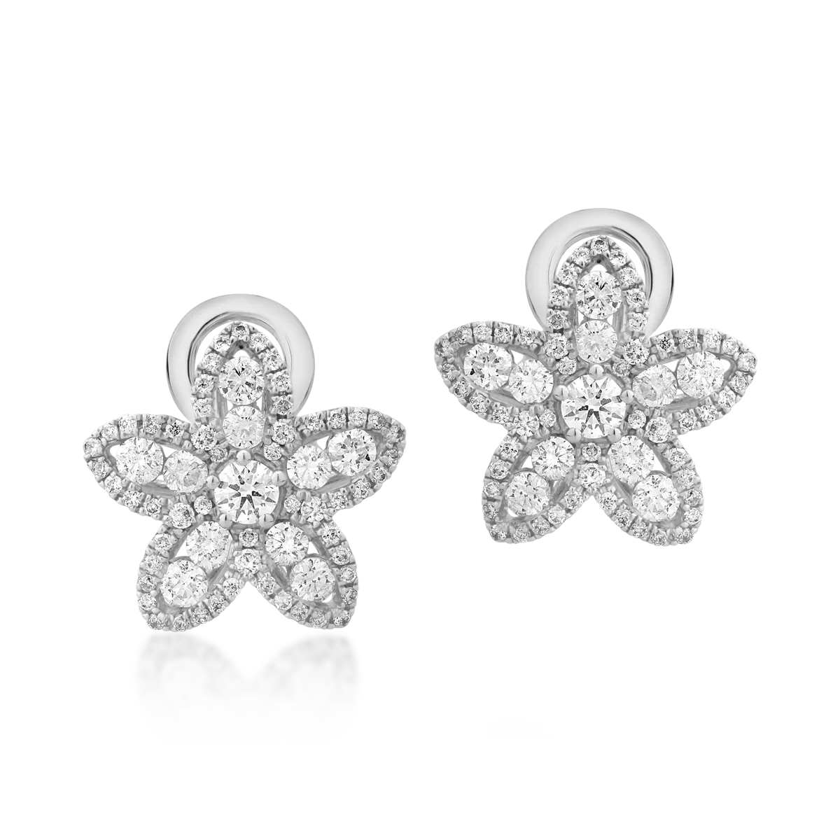 Cercei florali din aur alb cu diamante de 1.39ct 1 Cercei florali din aur alb cu diamante de 1.39ct