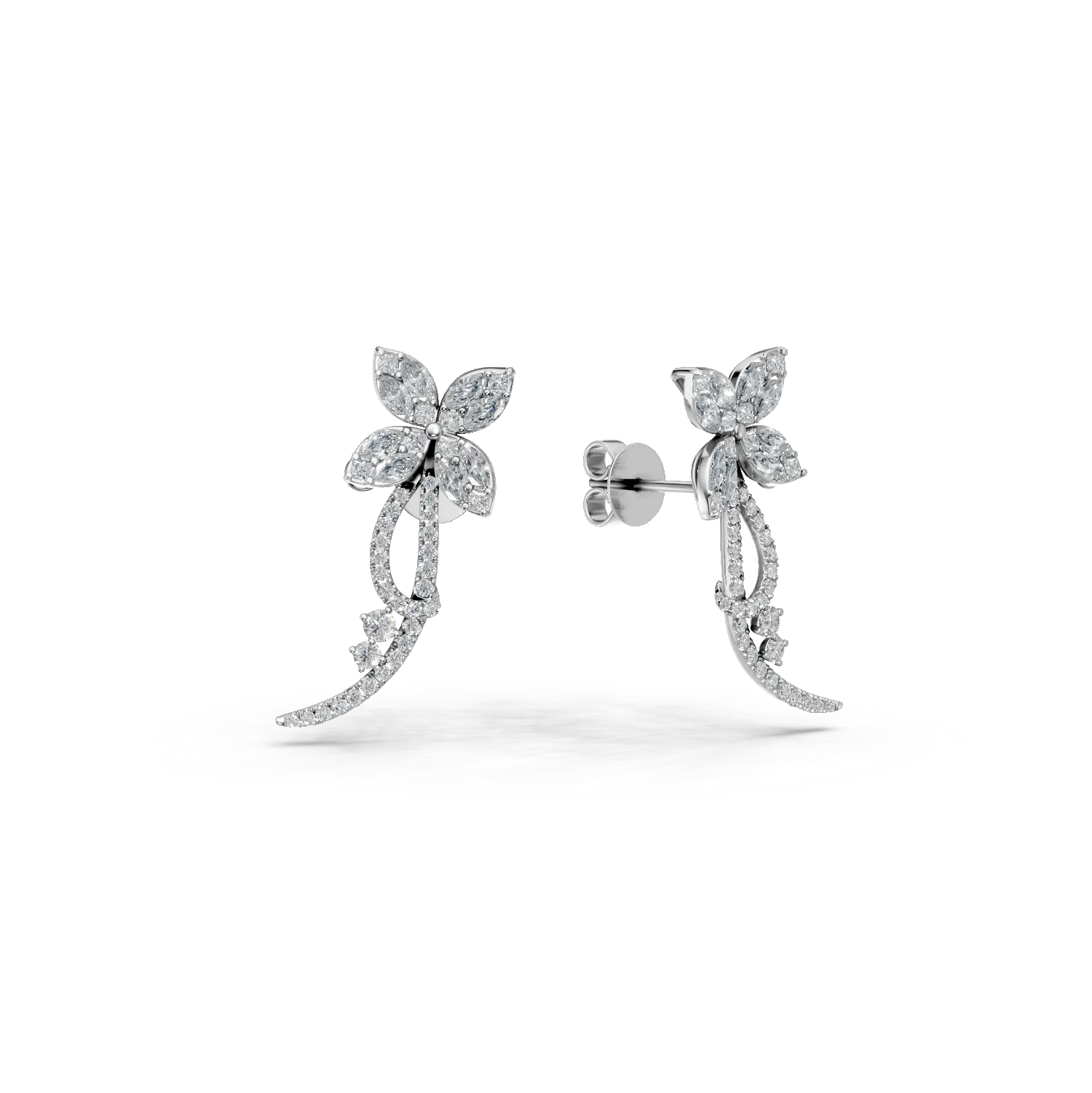Cercei din aur alb cu diamante marquise, princess si rotunde de 1.63ct