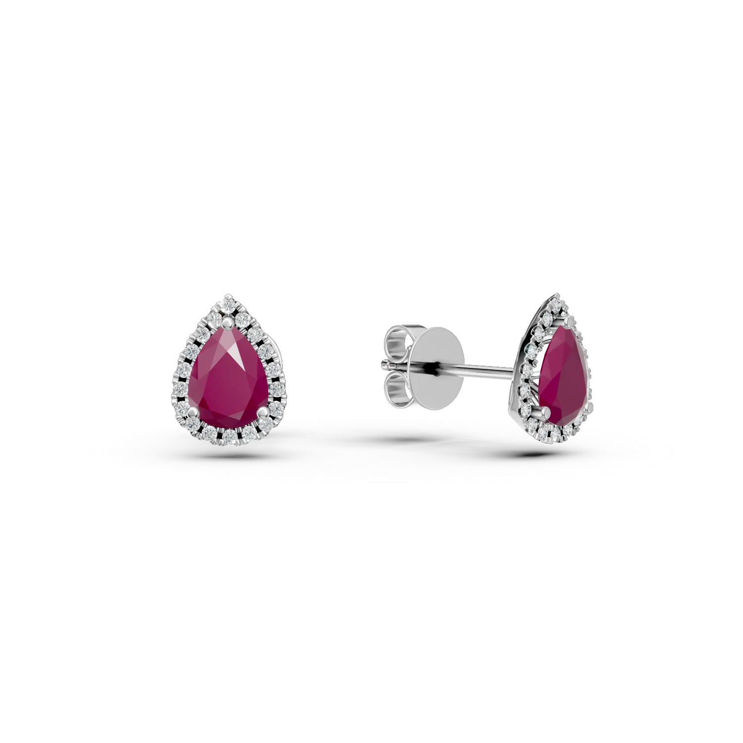 Cercei din aur alb cu rubine taietura pear de 1.37ct si diamante de 0.15ct