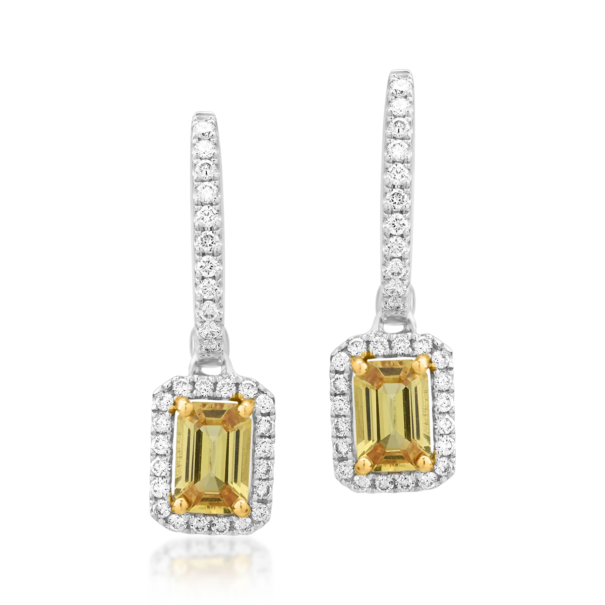Cercei din aur alb cu safire galbene emerald de 1.26ct si diamante de 0.37ct 1 Cercei din aur alb cu safire galbene emerald de 1.26ct si diamante de 0.37ct