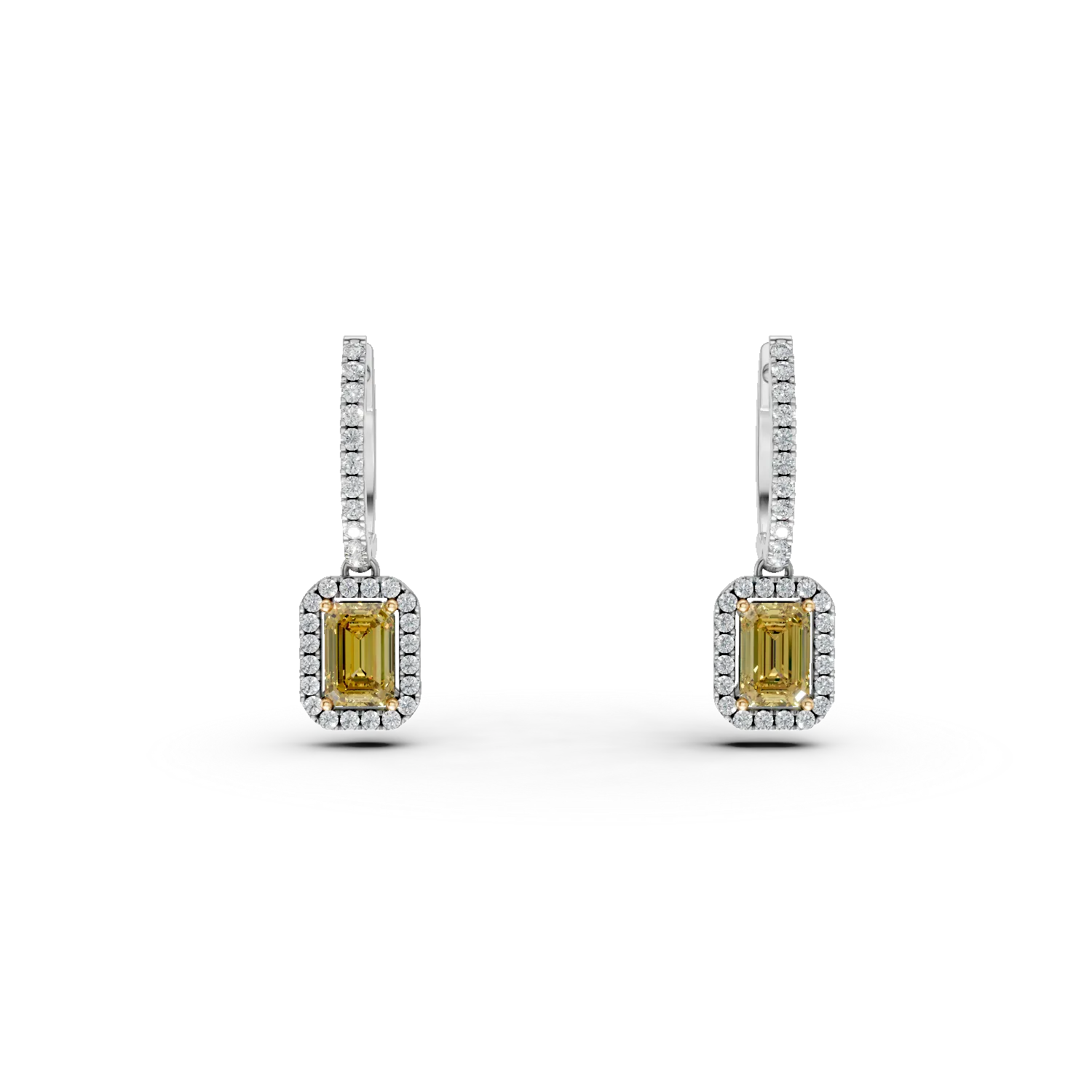 Cercei din aur alb cu safire galbene emerald de 1.1ct si diamante de 0.37ct 1 Cercei din aur alb cu safire galbene emerald de 1.1ct si diamante de 0.37ct