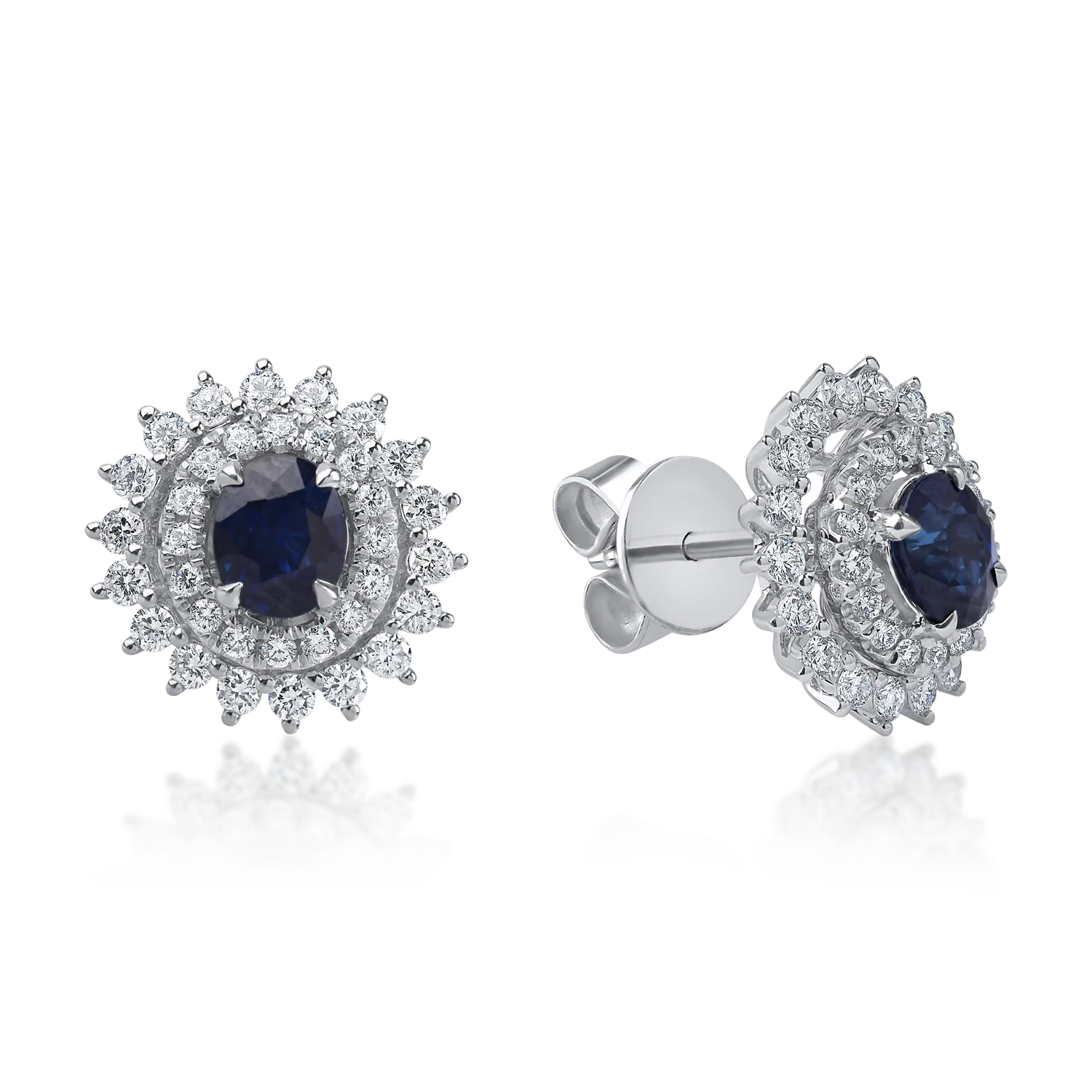 Cercei din aur alb cu safire ovale de 1.29ct si diamante de 0.79ct 1 Cercei din aur alb cu safire ovale de 1.29ct si diamante de 0.79ct