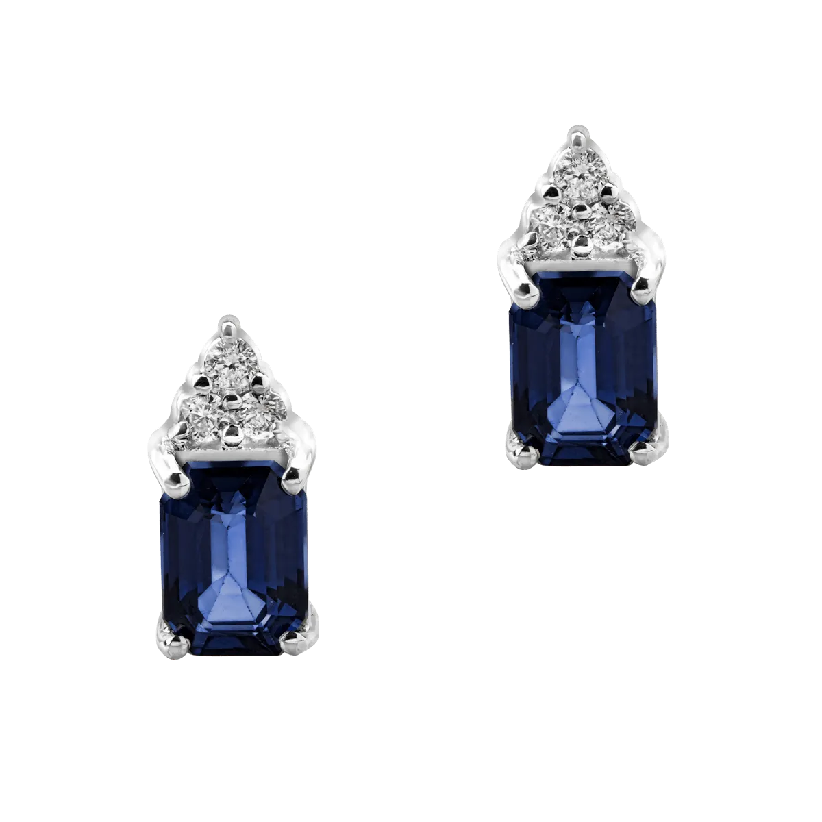 Cercei din aur alb cu safire octogonale de 2.07ct si diamante de 0.13ct