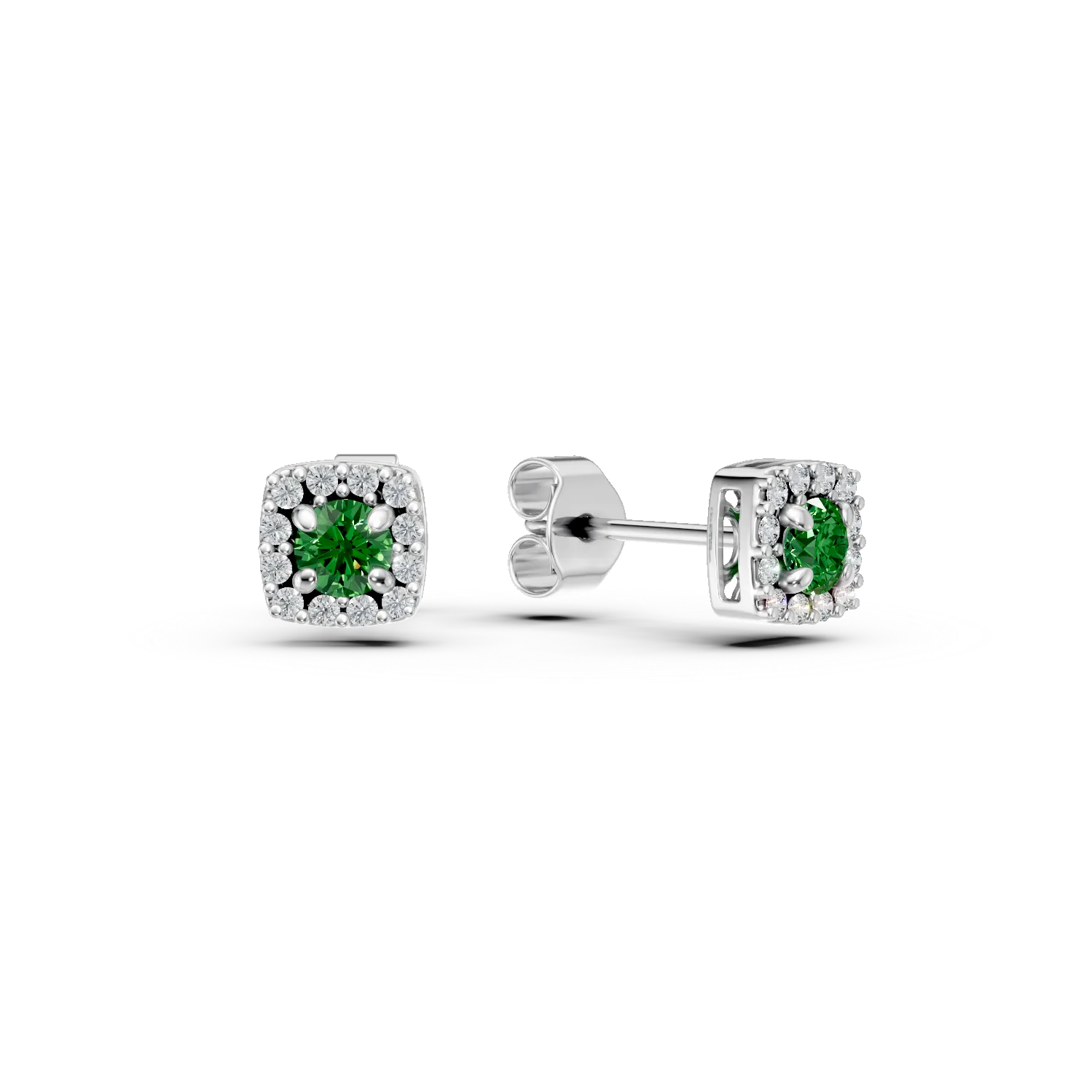 Cercei din aur alb cu smaralde de 0.28ct si diamante de 0.12ct