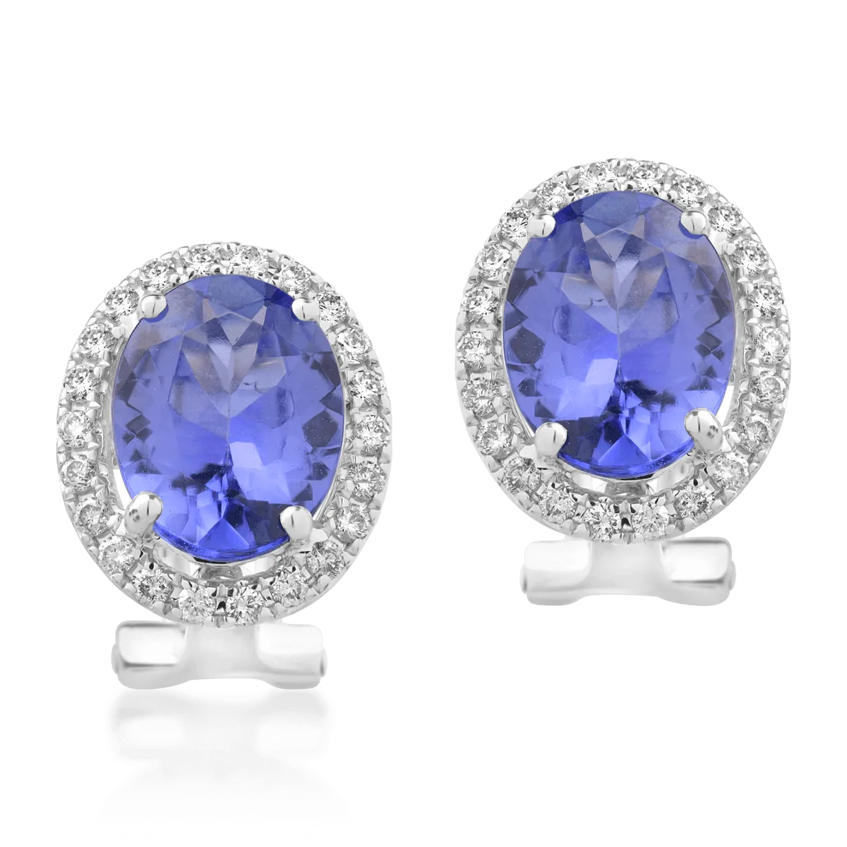 Cercei din aur alb cu tanzanite ovale de 3.64ct si diamante de 0.155ct