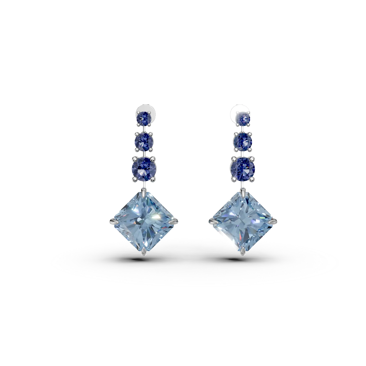 Cercei din aur alb cu topaze albastre octogonale de 14ct si iolite de 1.9ct