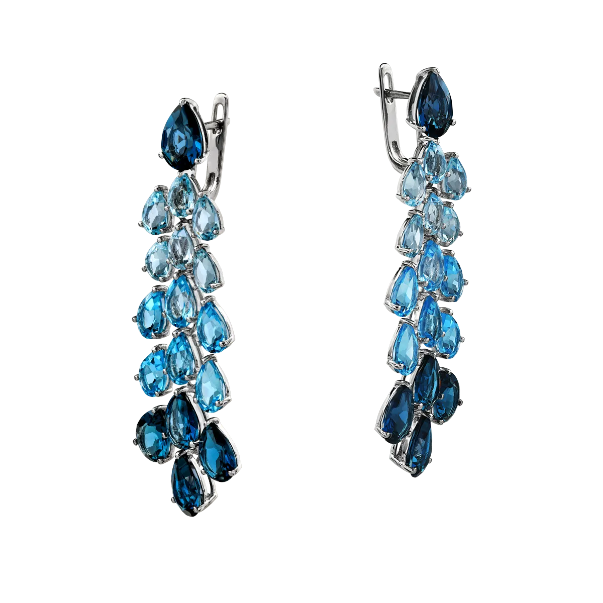 Cercei candelabru din aur alb cu topaze albastre de 31.3ct