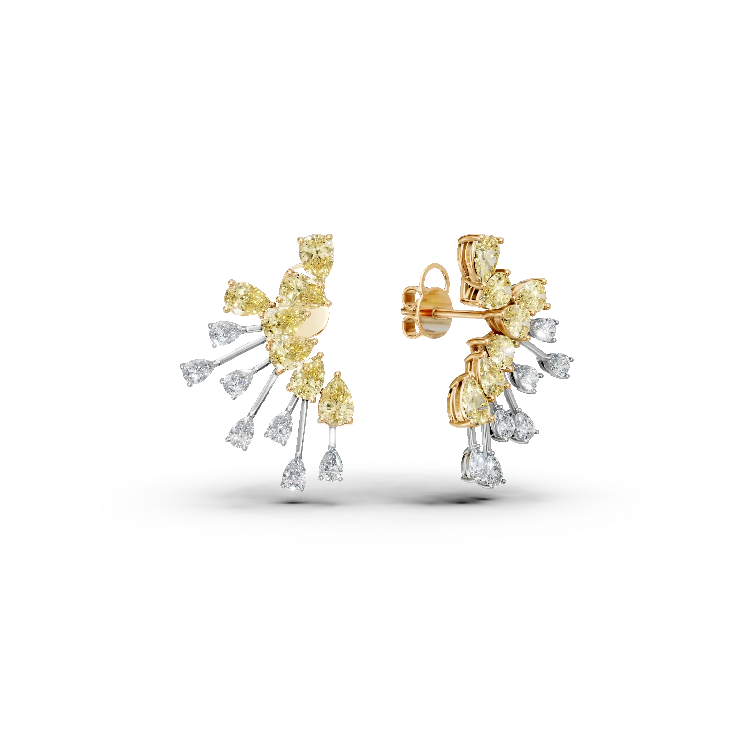 Cercei din aur alb-galben cu diamante galbene si incolore pear de 5.64ct