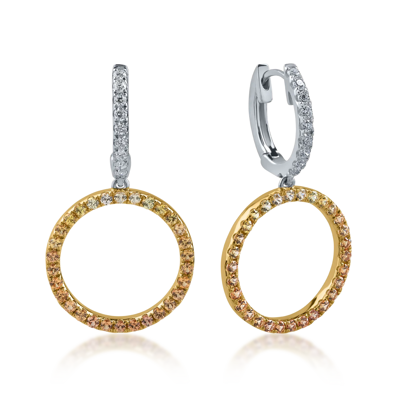 Cercei din aur alb-galben cu safire galbene de 0.7ct si diamante de 0.2ct 1 Cercei din aur alb-galben cu safire galbene de 0.7ct si diamante de 0.2ct