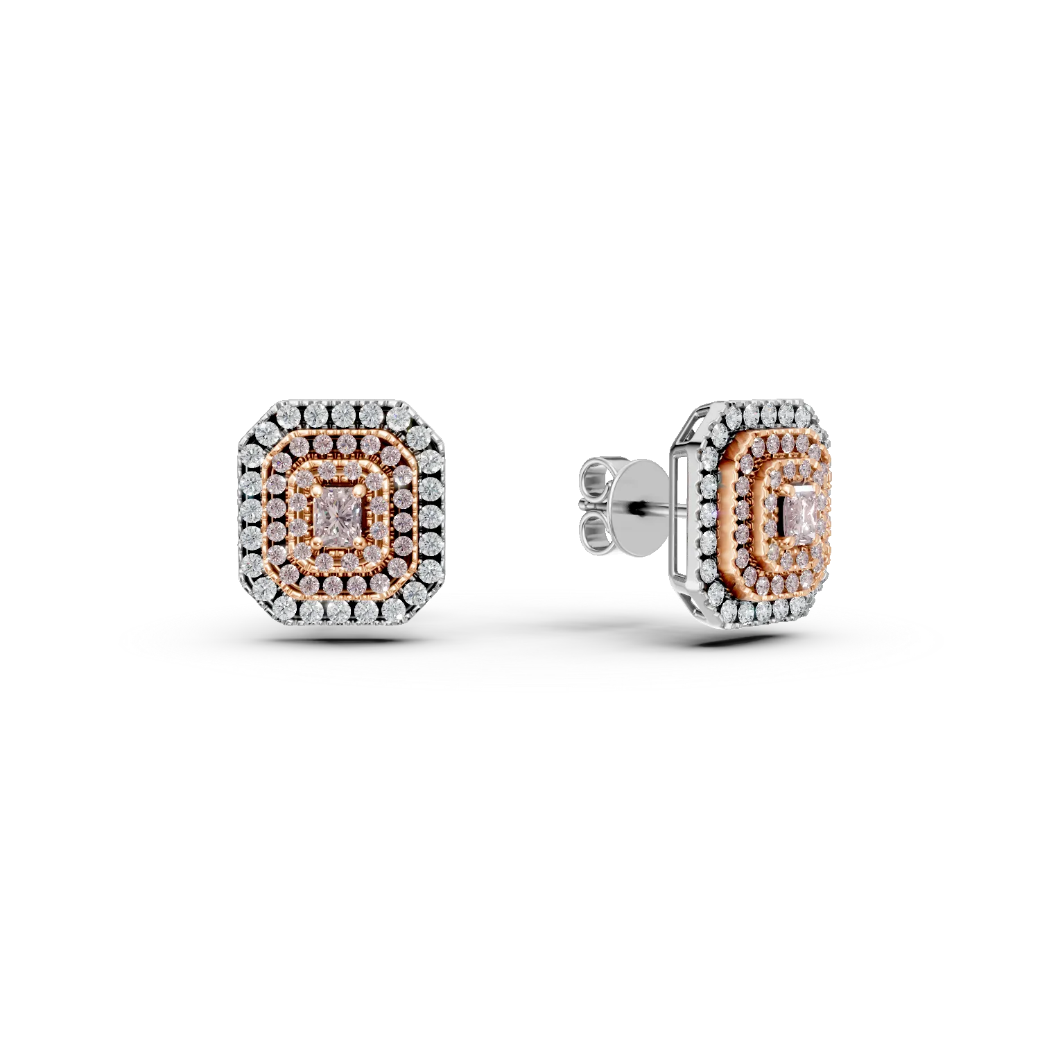Cercei din aur alb-roz cu diamante roz de 0.62ct si diamante incolore de 0.53ct