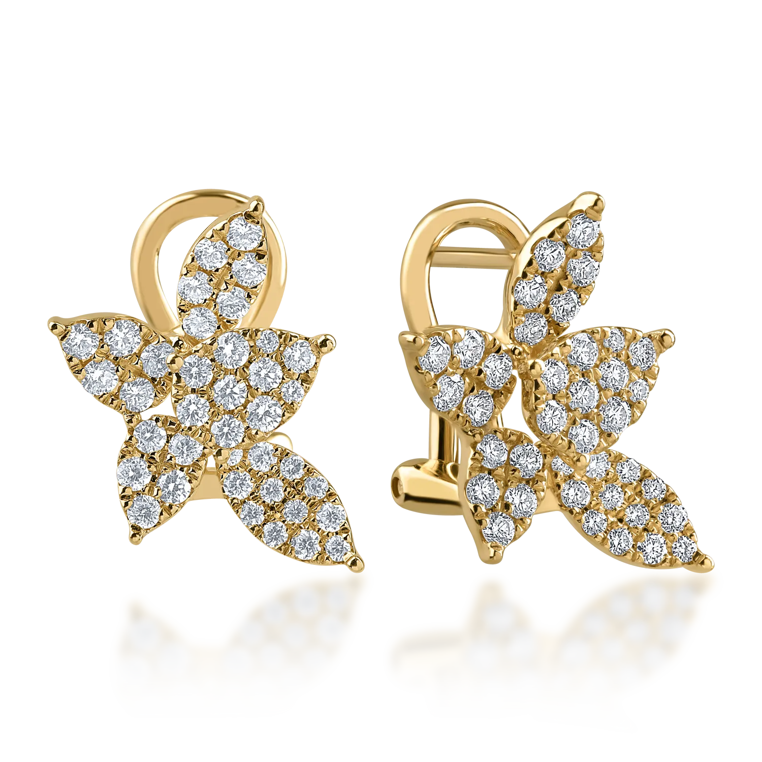 Cercei florali din aur galben cu diamante de 0.7ct 1 Cercei florali din aur galben cu diamante de 0.7ct