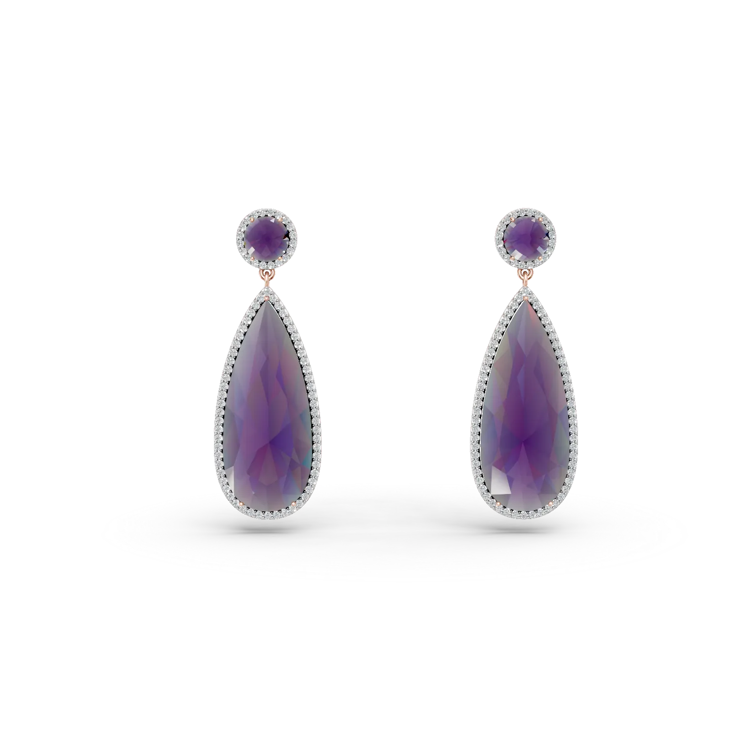 Cercei din aur roz cu ametiste pear de 13.85ct si diamante de 0.571ct 1 Cercei din aur roz cu ametiste pear de 13.85ct si diamante de 0.571ct