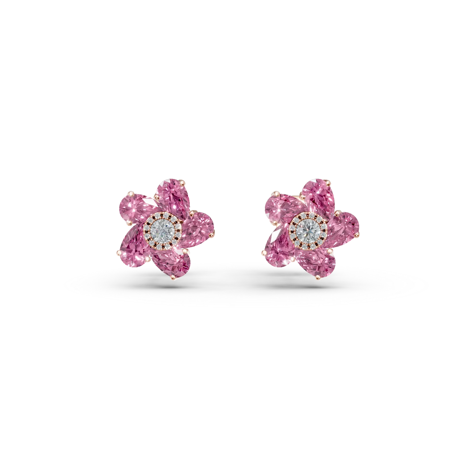 Cercei floare din aur roz cu pietre pretioase si semipretioase de 4.6ct 1 Cercei floare din aur roz cu pietre pretioase si semipretioase de 4.6ct