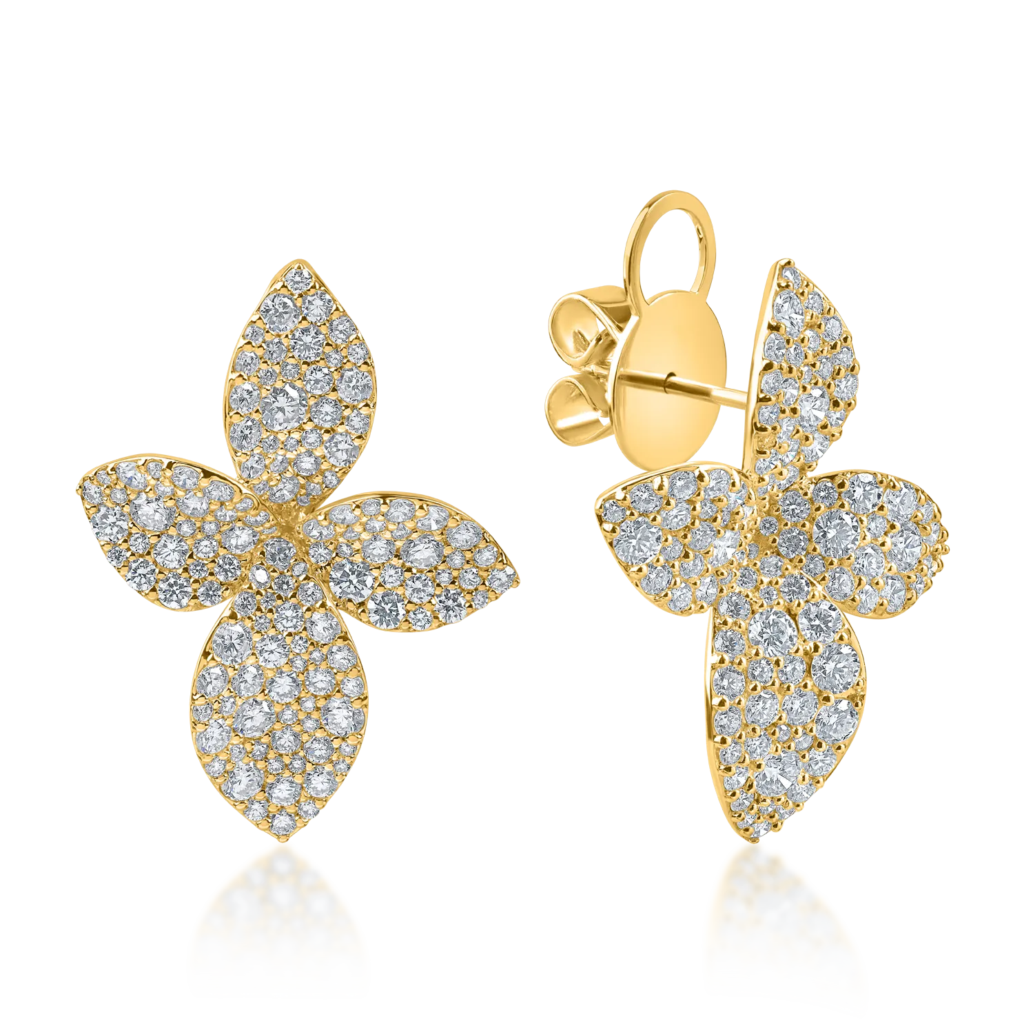 Cercei florali din aur galben cu diamante de 3.06ct 1 Cercei florali din aur galben cu diamante de 3.06ct