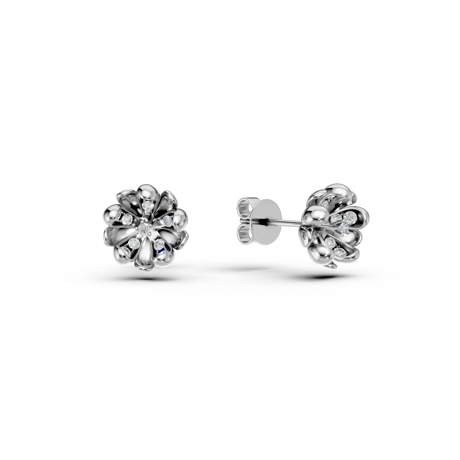 Cercei flori de tei din aur alb cu diamante de 0.16ct