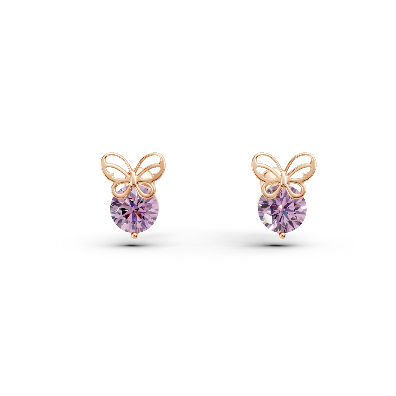 Cercei fluturasi pentru copii din aur roz cu ametiste roz de 0.53ct 1 Cercei fluturasi pentru copii din aur roz cu ametiste roz de 0.53ct