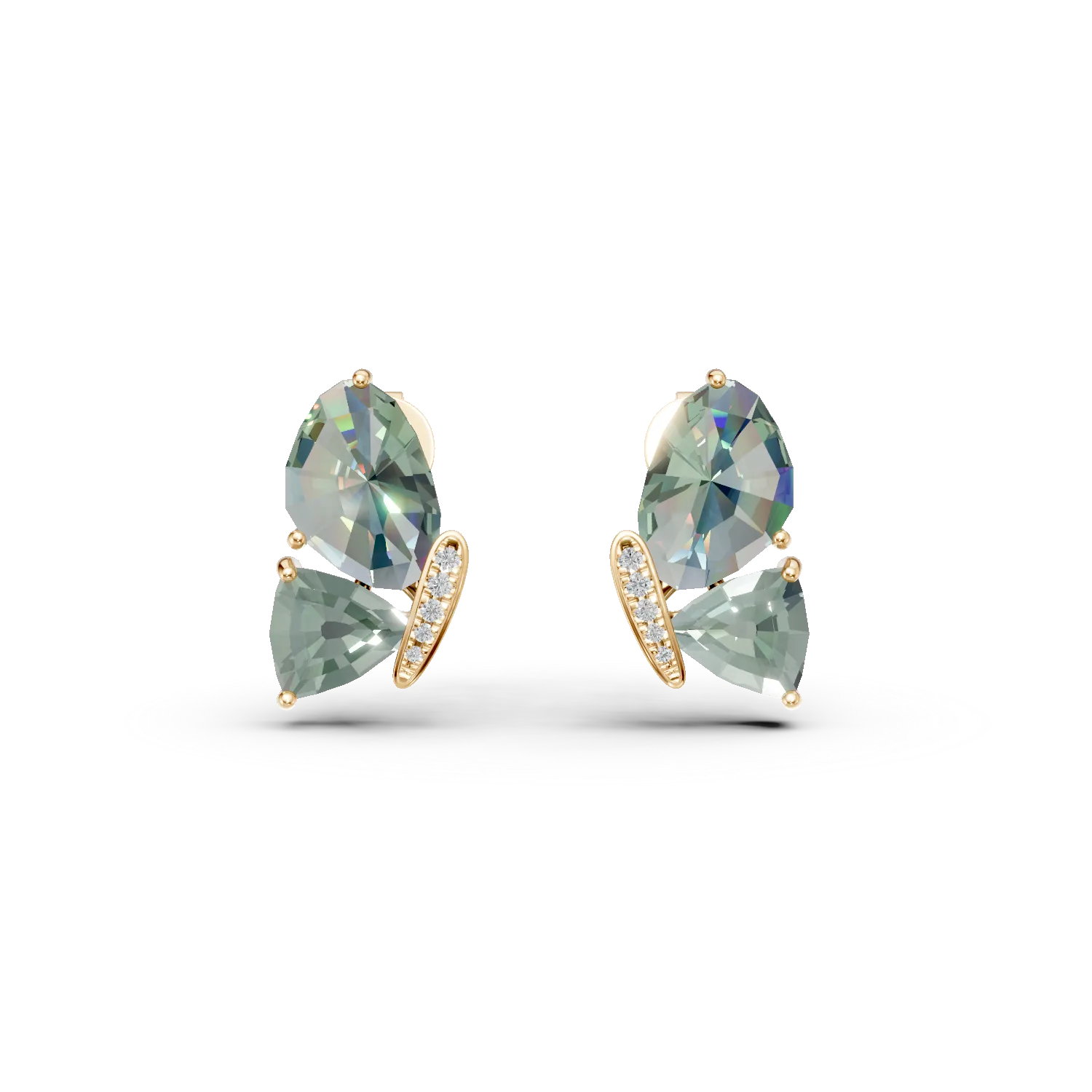 Cercei fluture din aur galben cu ametiste verzi de 8.5ct si diamante de 0.06ct 1 Cercei fluture din aur galben cu ametiste verzi de 8.5ct si diamante de 0.06ct
