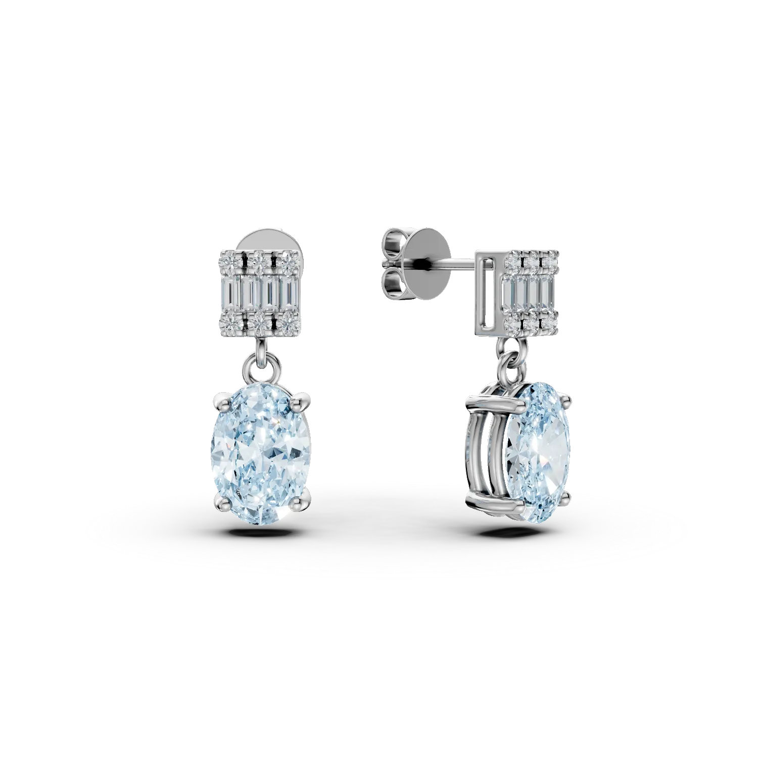 Cercei geometrici din aur alb cu acvamarine ovale de 1.3ct si diamante de 0.1ct 1 Cercei geometrici din aur alb cu acvamarine ovale de 1.3ct si diamante de 0.1ct