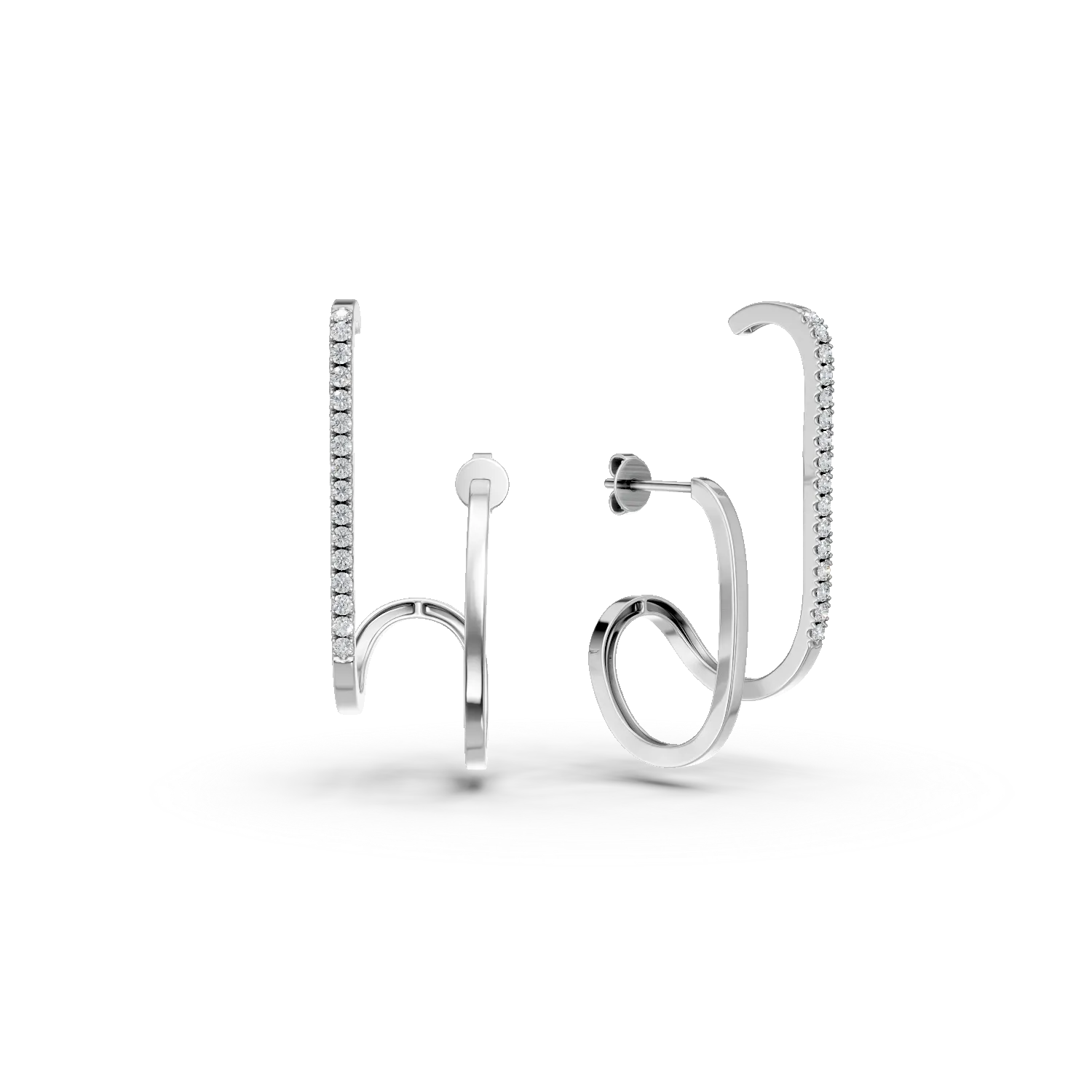 Cercei geometrici din aur alb cu diamante de 0.2ct