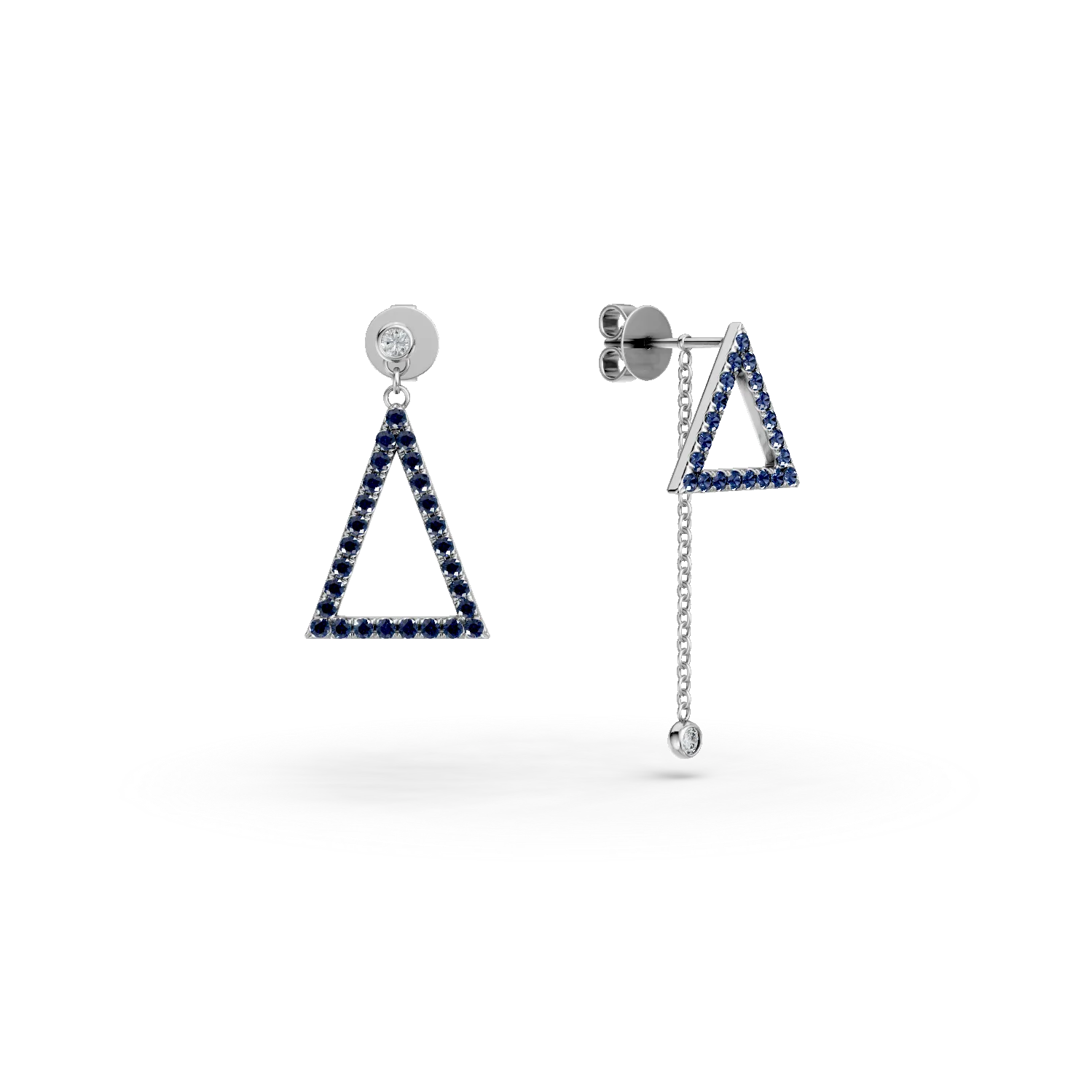 Cercei geometrici din aur alb cu safire de 0.5ct si diamante de 0.07ct 1 Cercei geometrici din aur alb cu safire de 0.5ct si diamante de 0.07ct