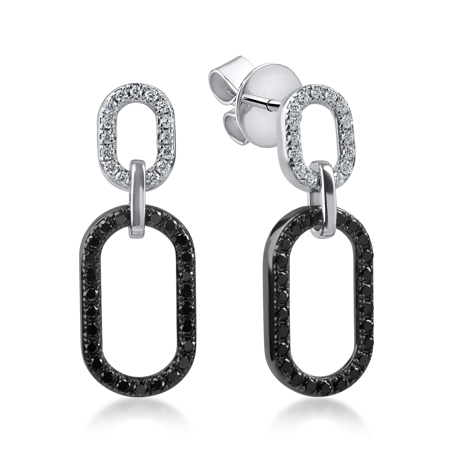 Cercei geometrici din aur alb-negru cu diamante negre si incolore de 0.5ct