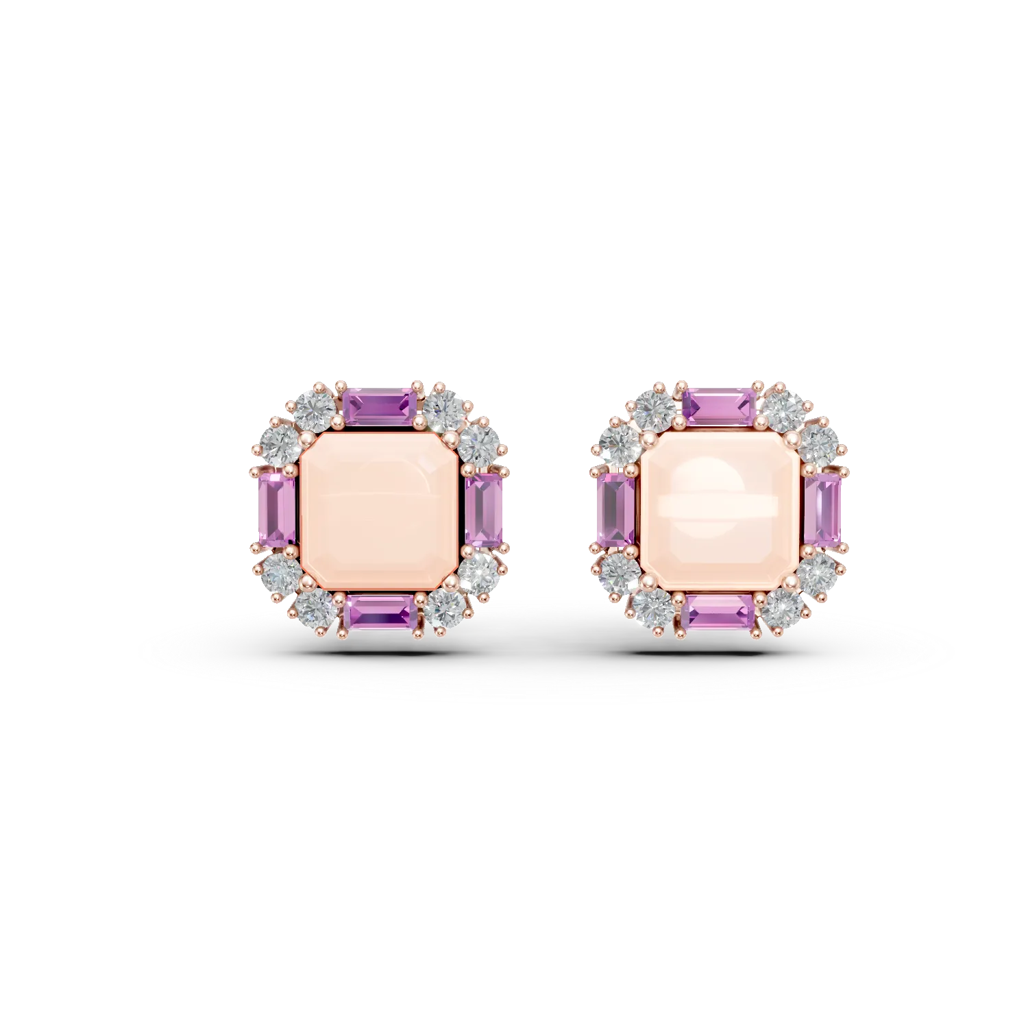 Cercei geometrici din aur roz cu pietre pretioase si semipretioase de 5.7ct 1 Cercei geometrici din aur roz cu pietre pretioase si semipretioase de 5.7ct