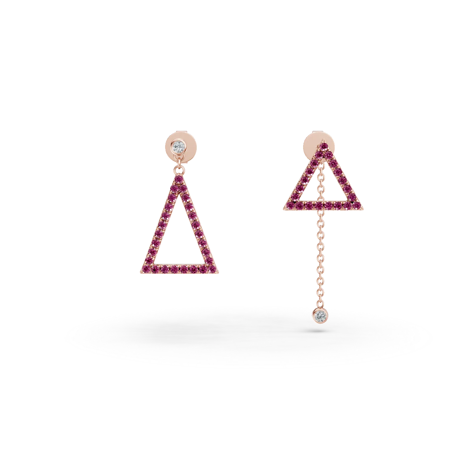 Cercei geometrici din aur roz cu safire roz de 0.5ct si diamante de 0.07ct