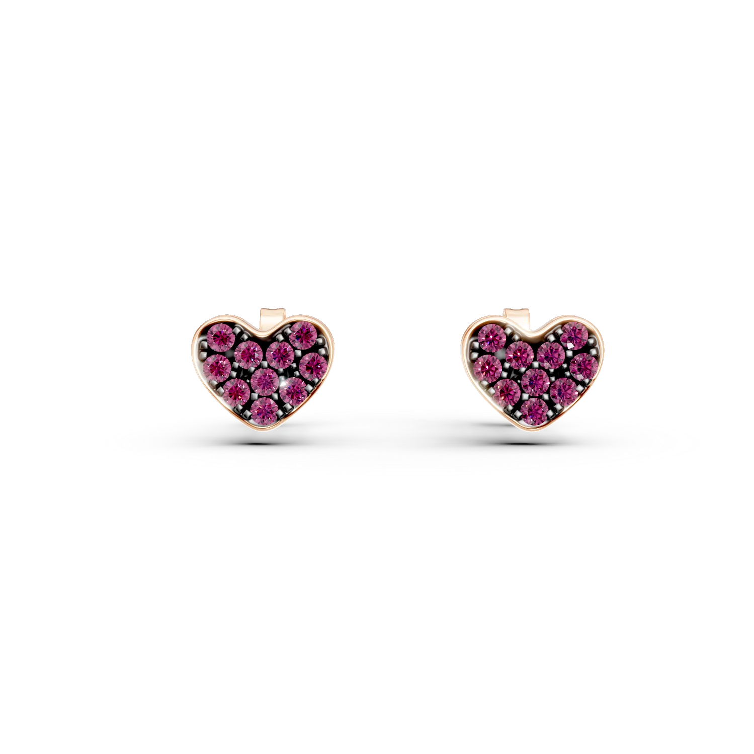 Cercei inima din aur roz cu rubine de 0.24ct