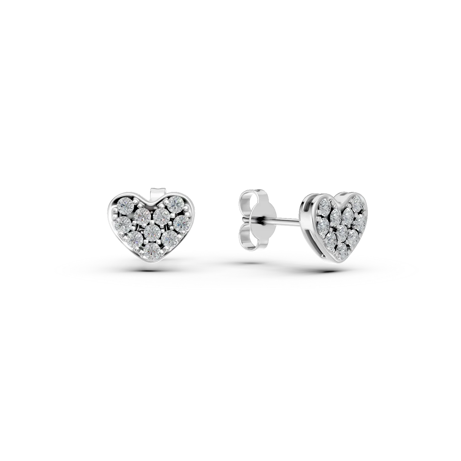 Cercei inimi din aur alb cu diamante de 0.2ct