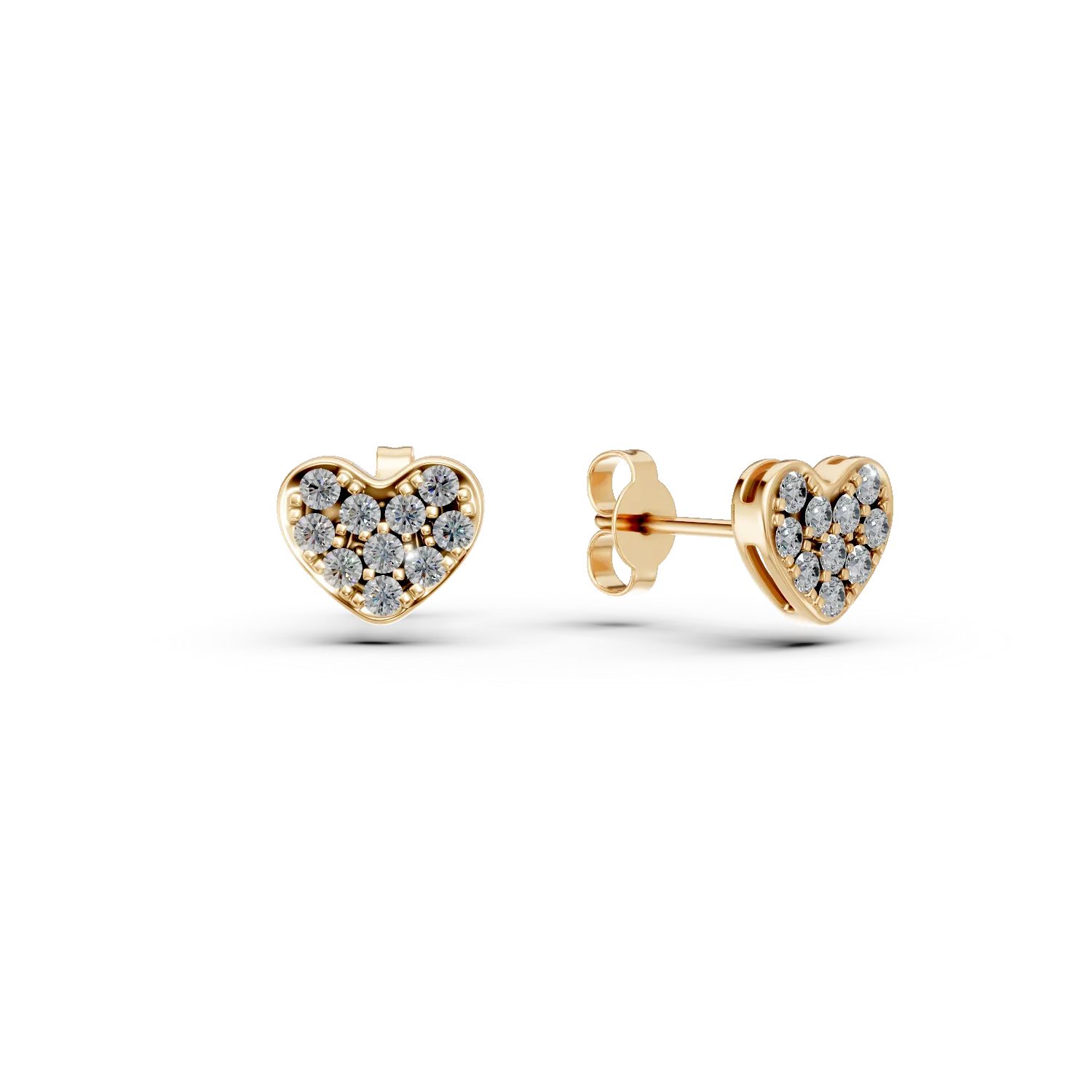 Cercei inimi din aur galben cu diamante de 0.2ct