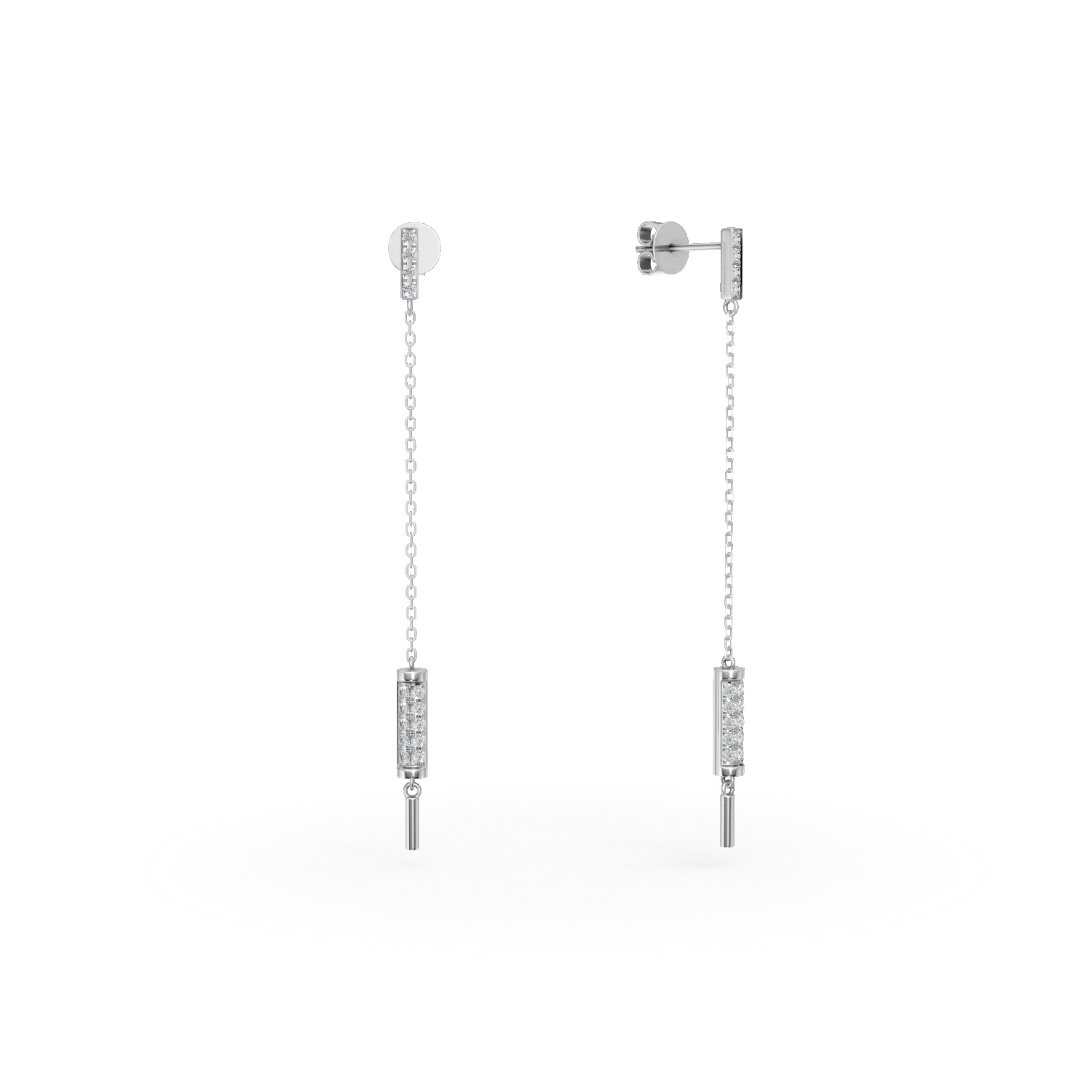 Cercei lungi din aur alb cu diamante de 0.2ct